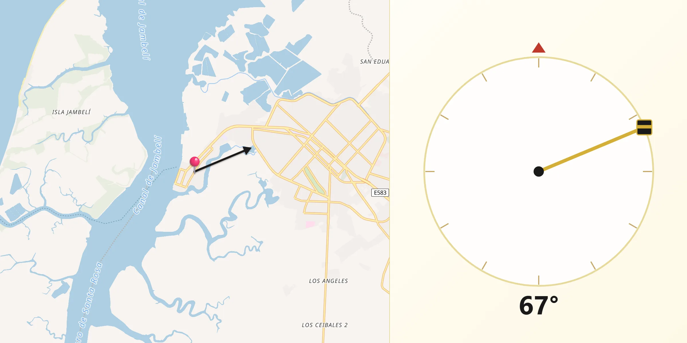 Dirección de la Qibla desde Puerto Bolívar