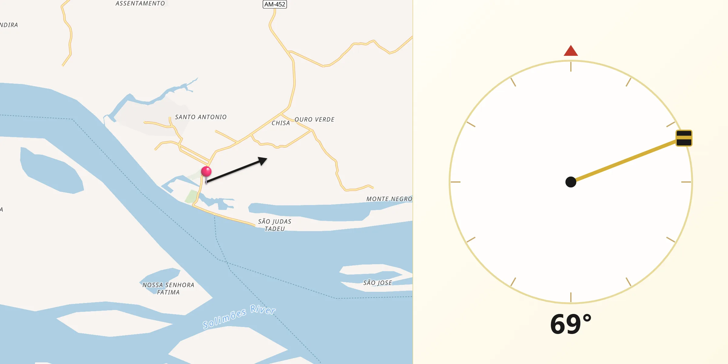 Direção da Qibla a partir de Iranduba