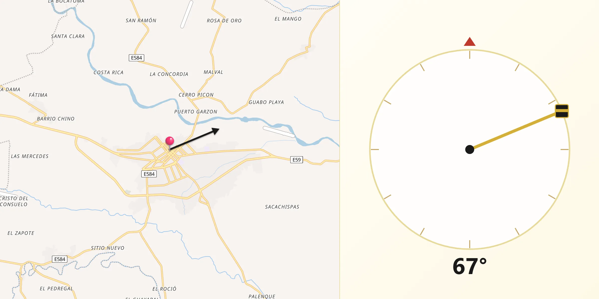 Dirección de la Qibla desde Pasaje