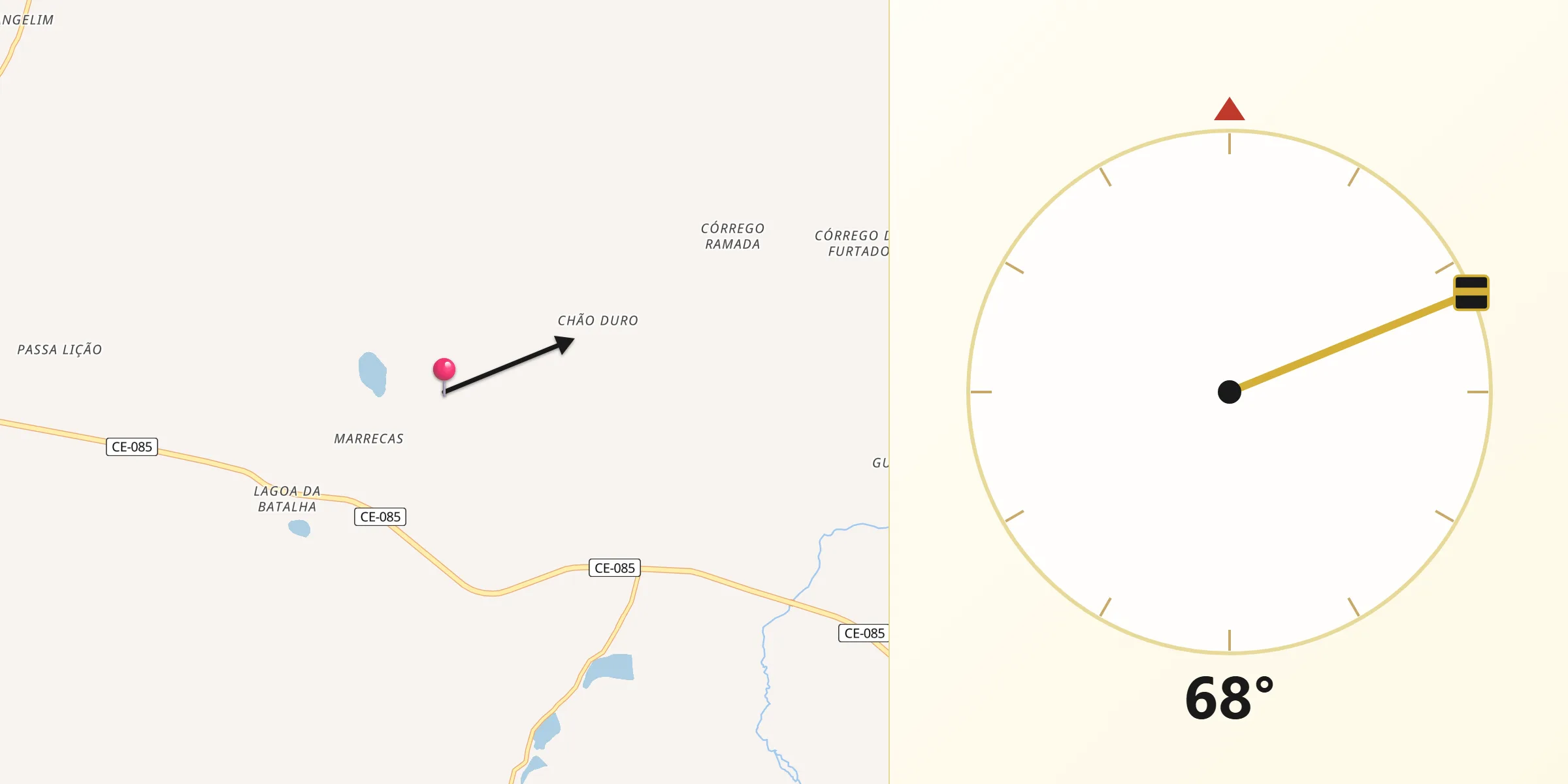 Direção da Qibla a partir de Trairi