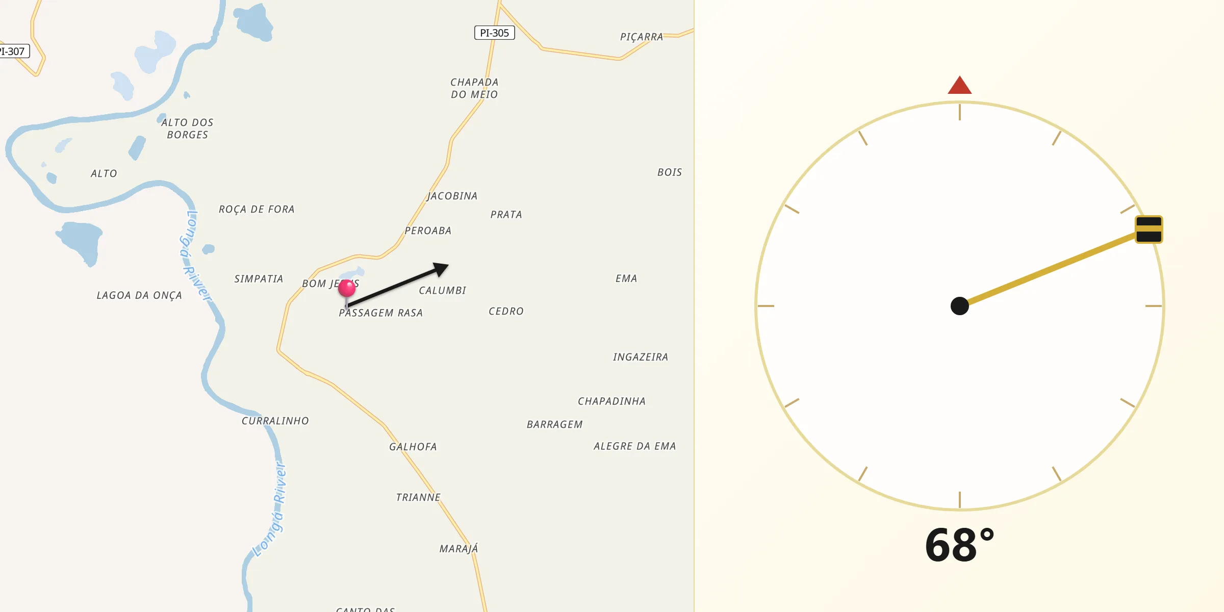 Direção da Qibla a partir de Caxingó