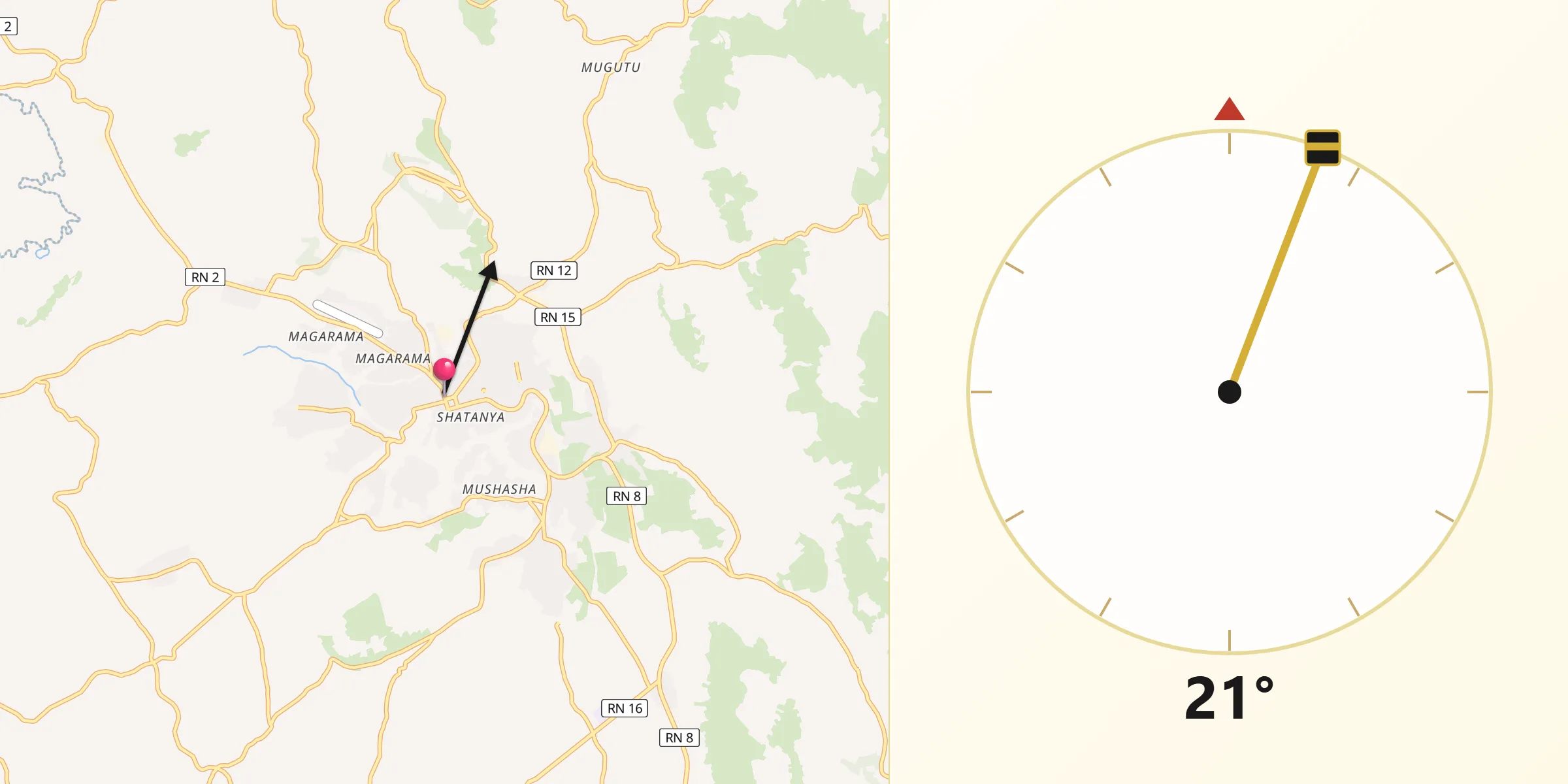 Direction vers la Qibla depuis Gitega