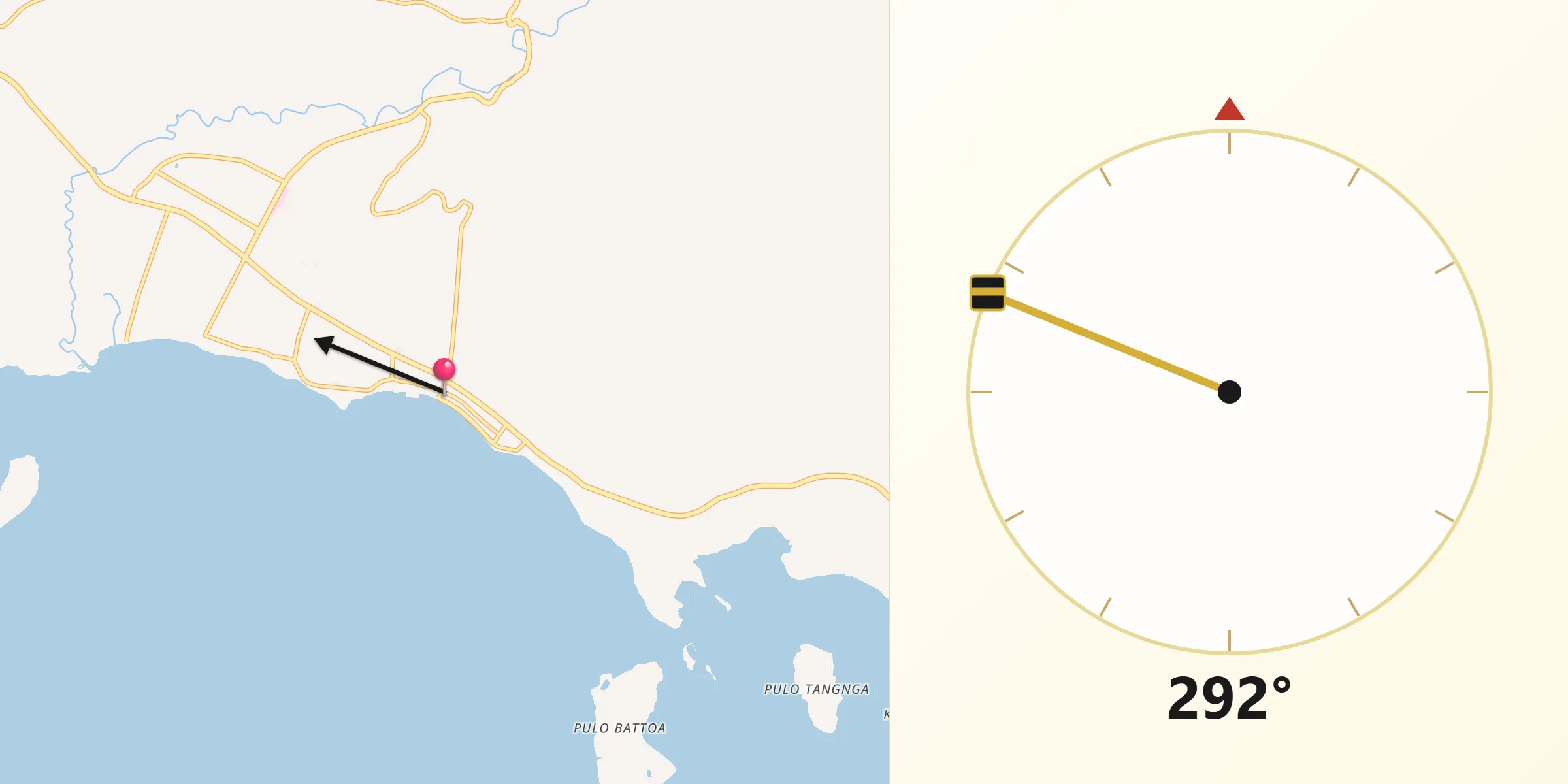 Direction vers la Qibla depuis Polewali
