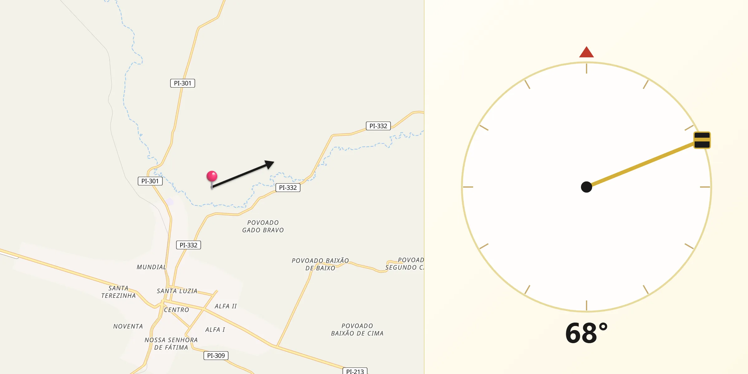 Direção da Qibla a partir de Cocal