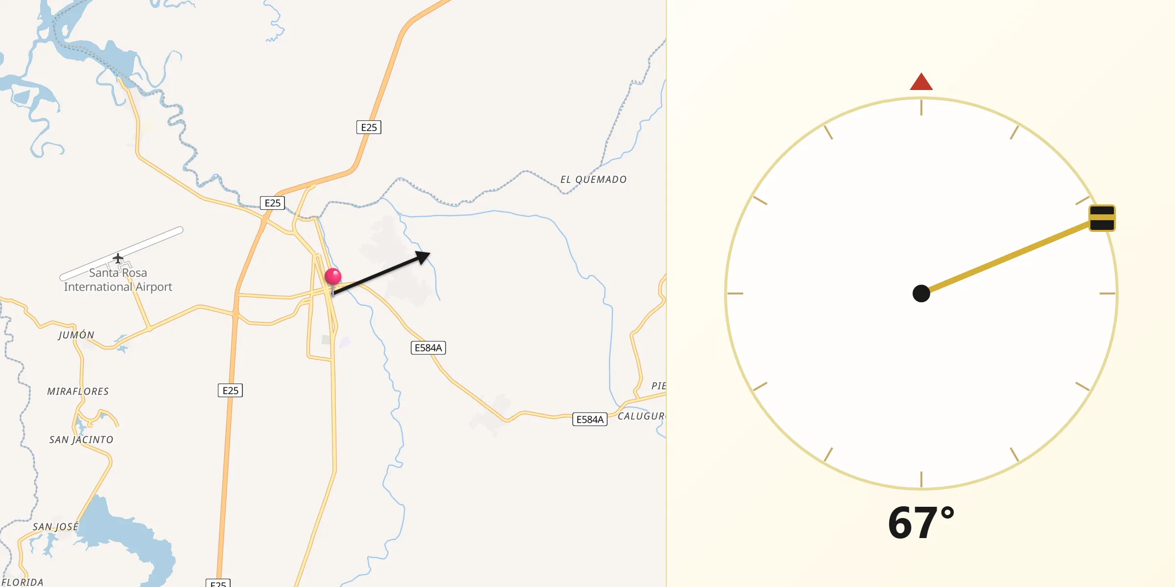 Dirección de la Qibla desde Santa Rosa