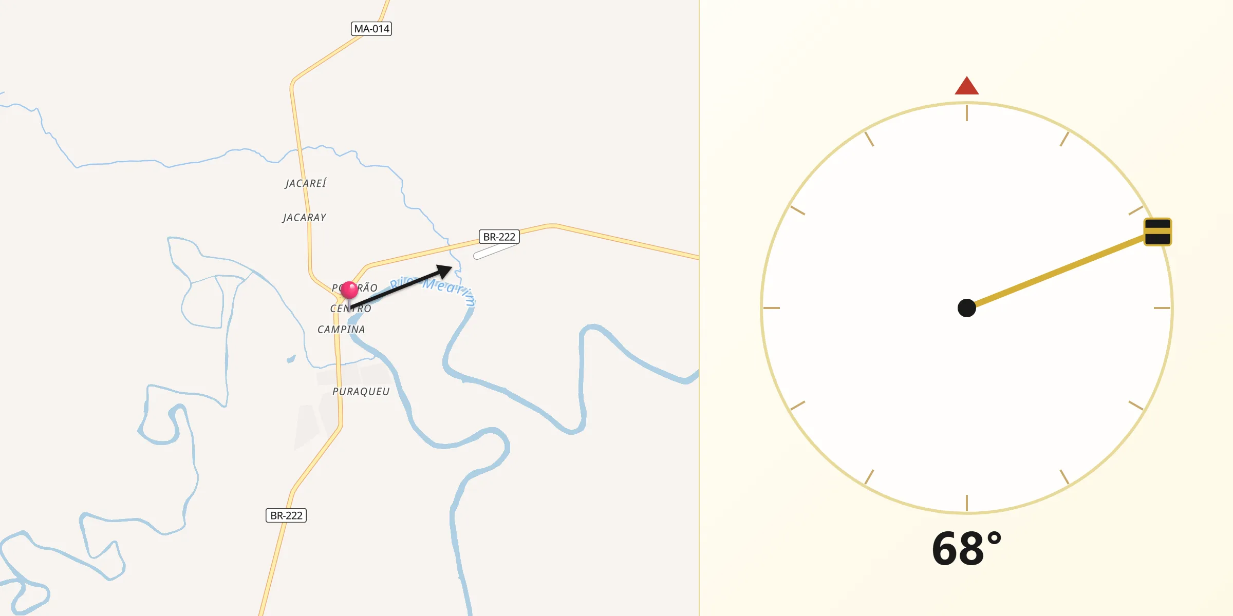 Direção da Qibla a partir de Vitória do Mearim