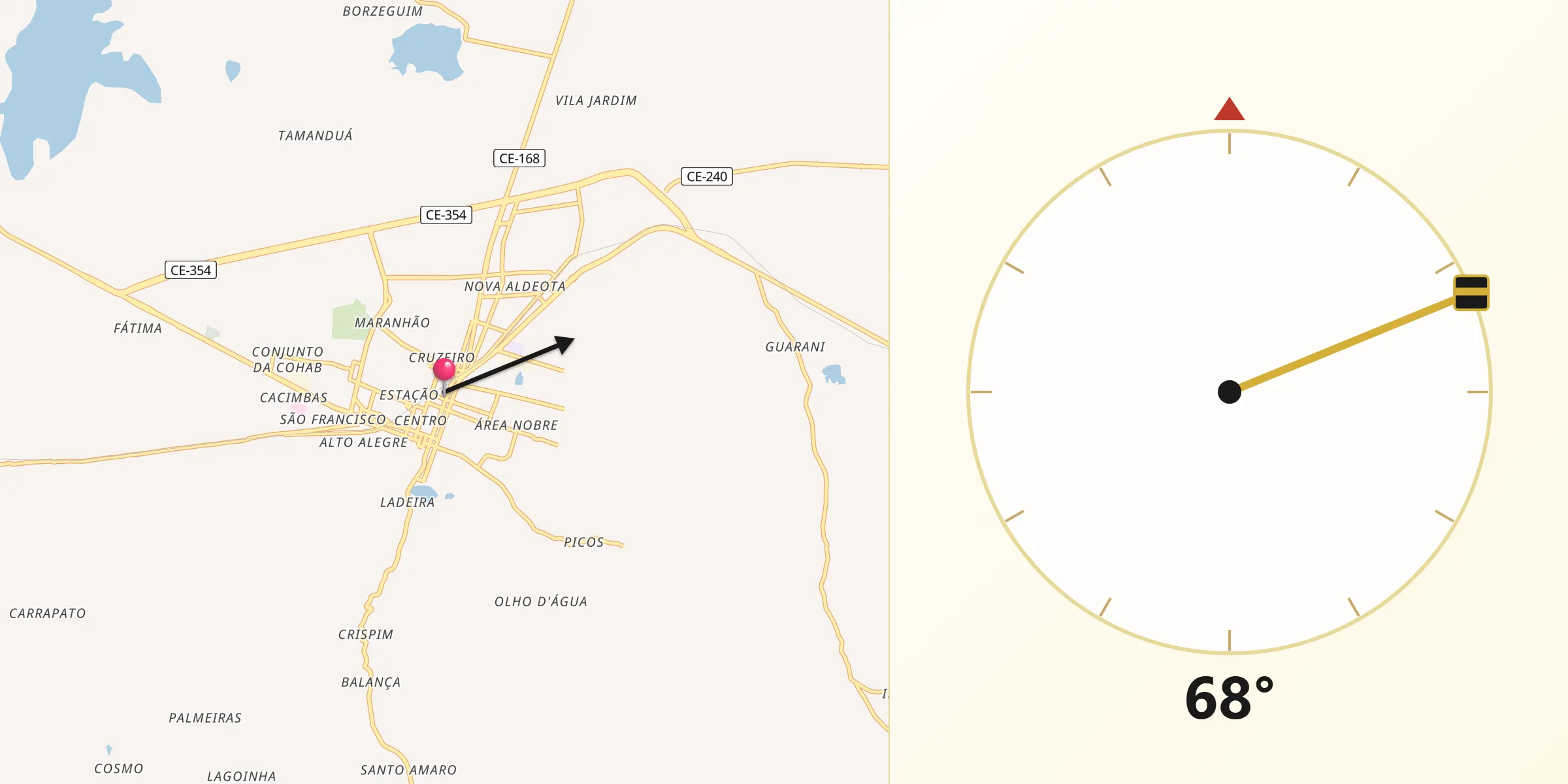 Direção da Qibla a partir de Itapipoca