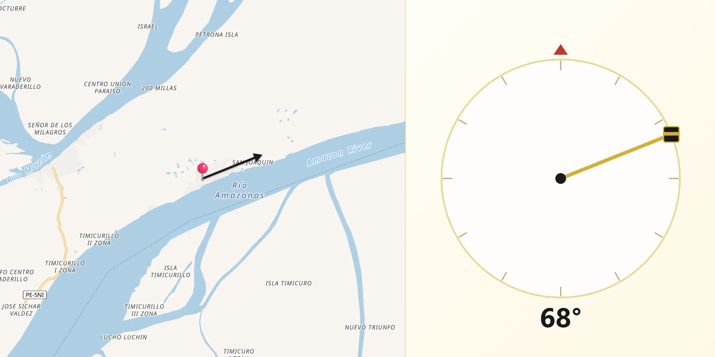 Dirección de la Qibla desde Indiana