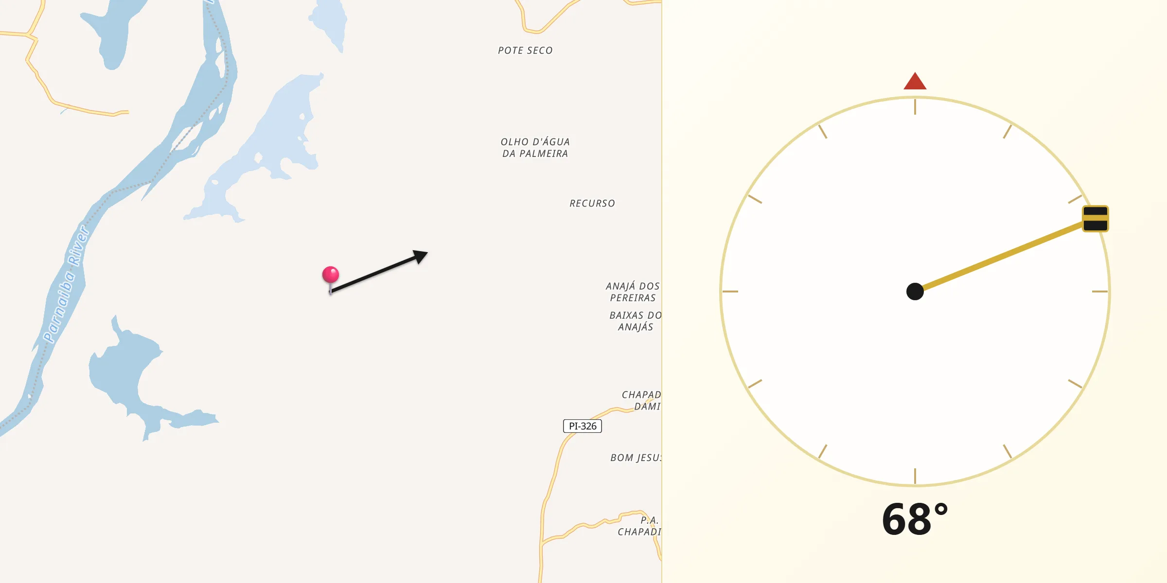 Direção da Qibla a partir de Madeiro