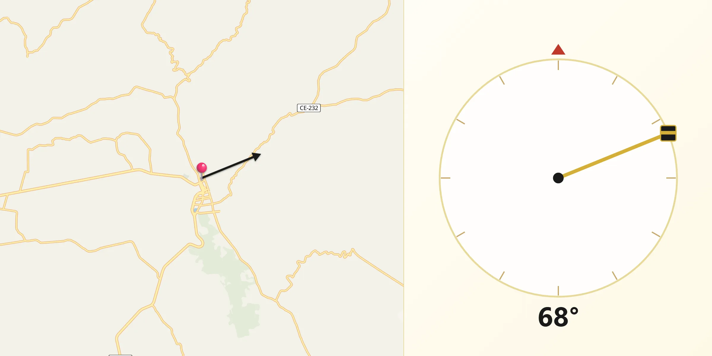 Direção da Qibla a partir de Viçosa do Ceará