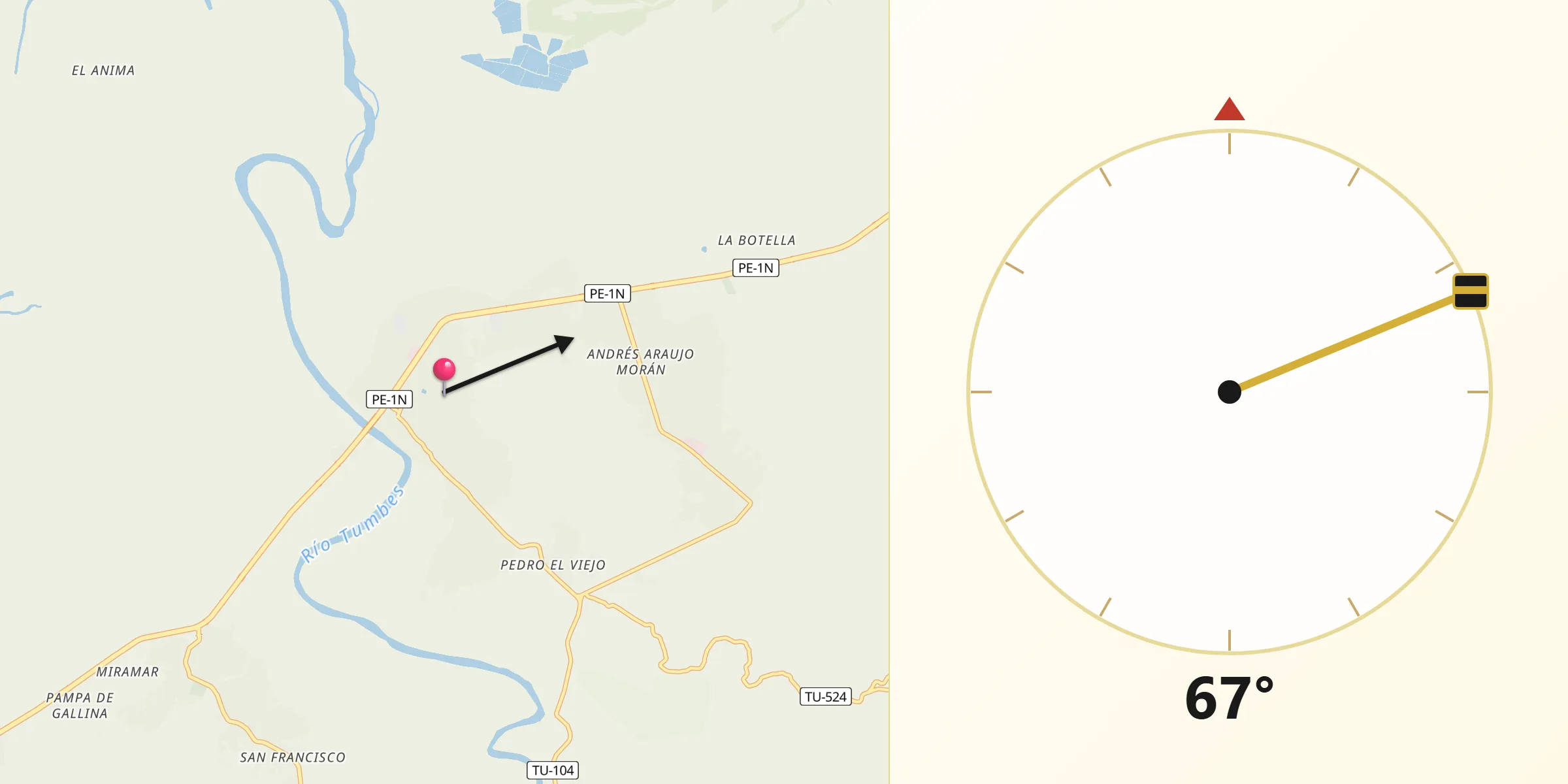 Dirección de la Qibla desde Tumbes