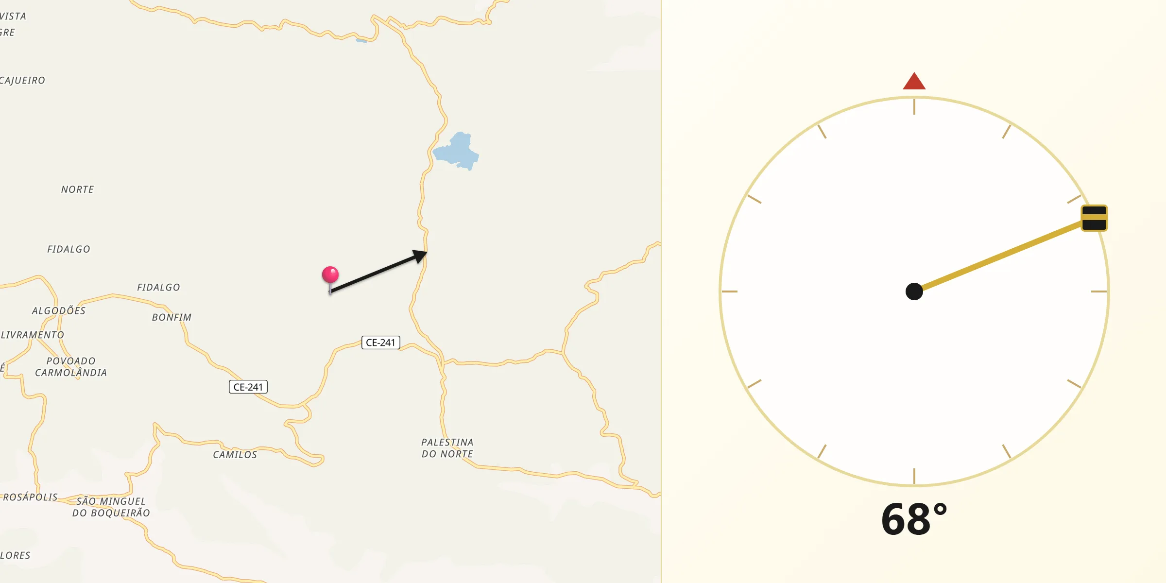 Direção da Qibla a partir de Meruoca