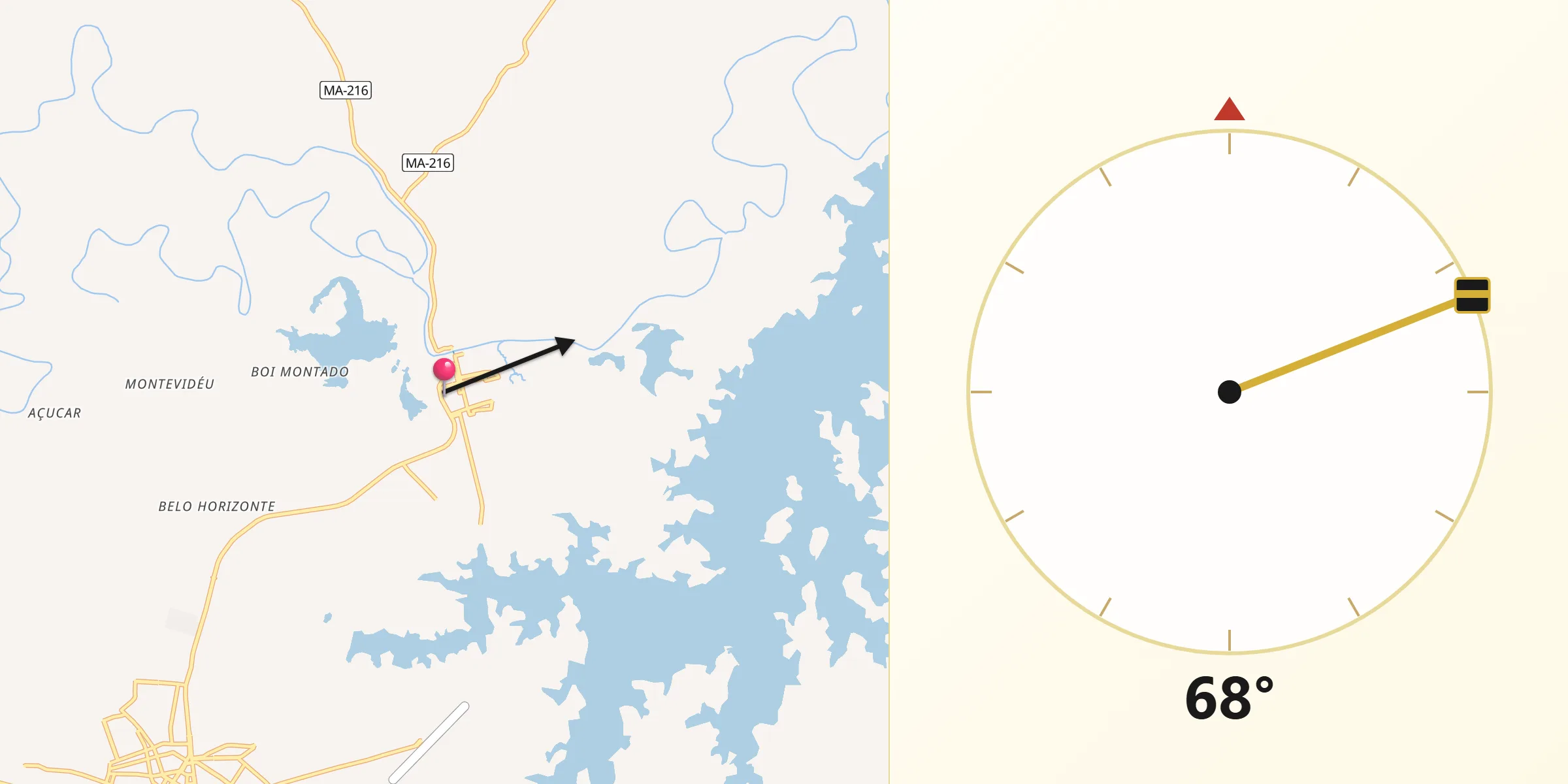Direção da Qibla a partir de Pindaré Mirim