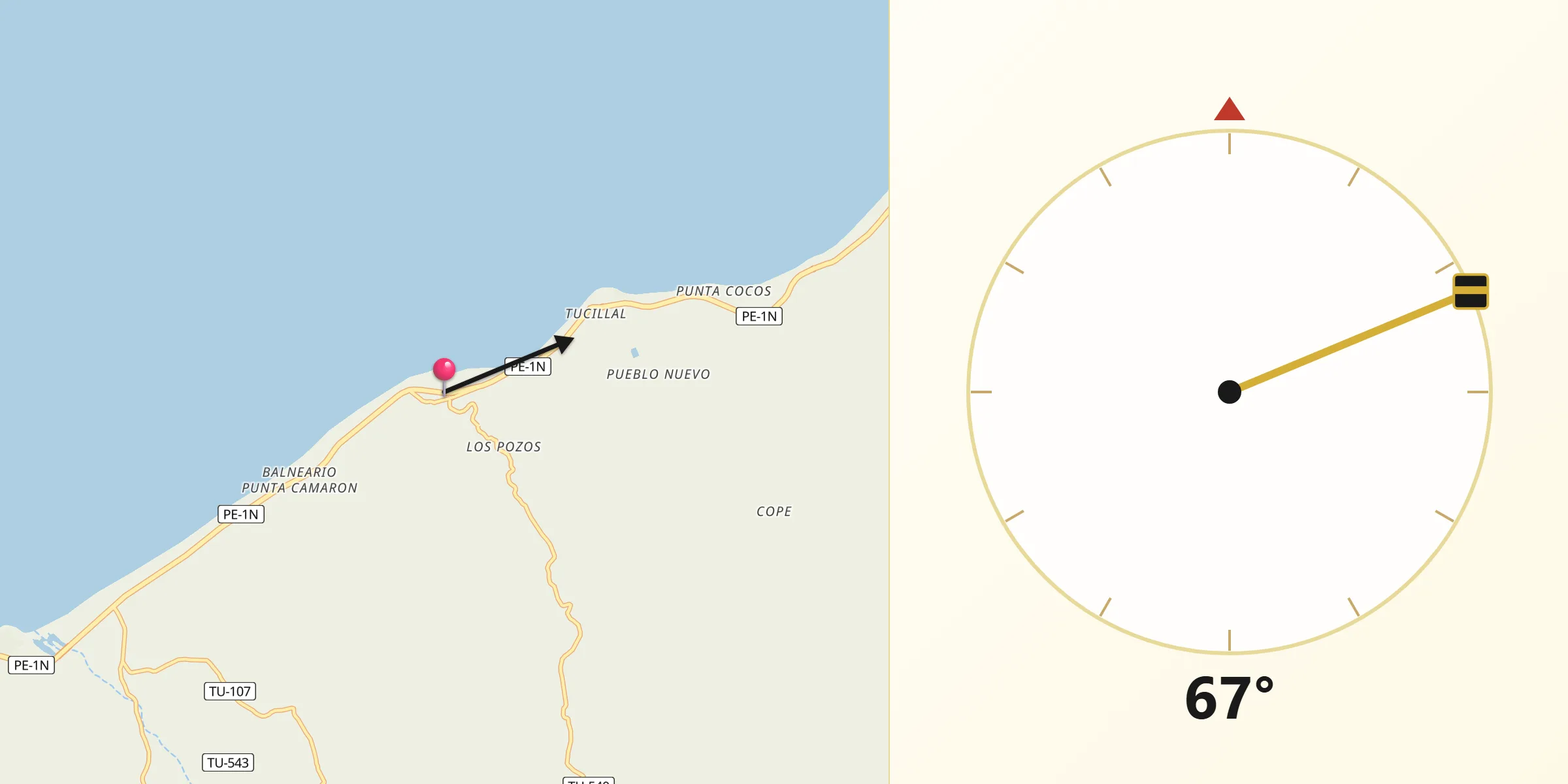 Dirección de la Qibla desde Zorritos
