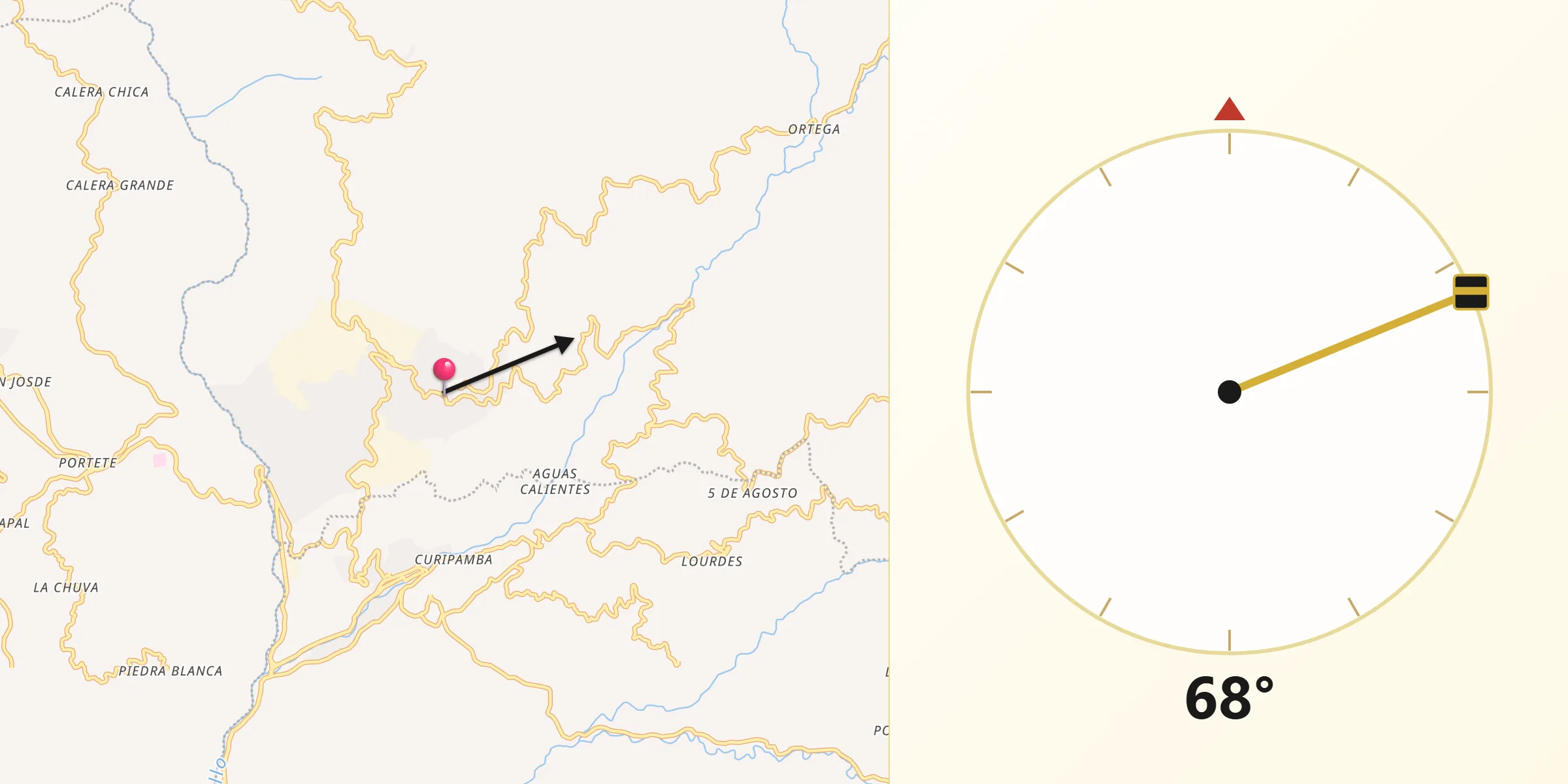 Dirección de la Qibla desde Zaruma