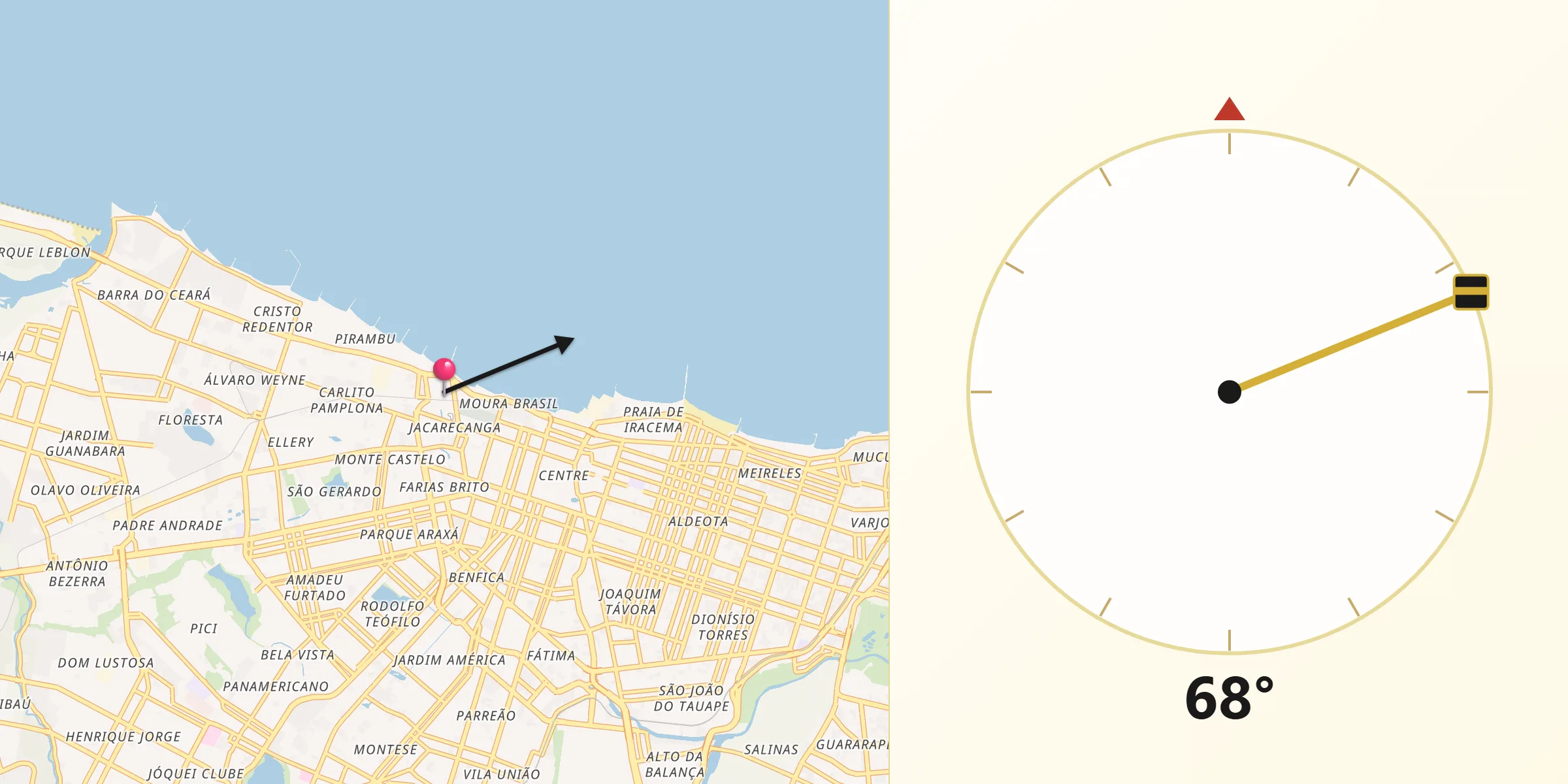Direção da Qibla a partir de Fortaleza