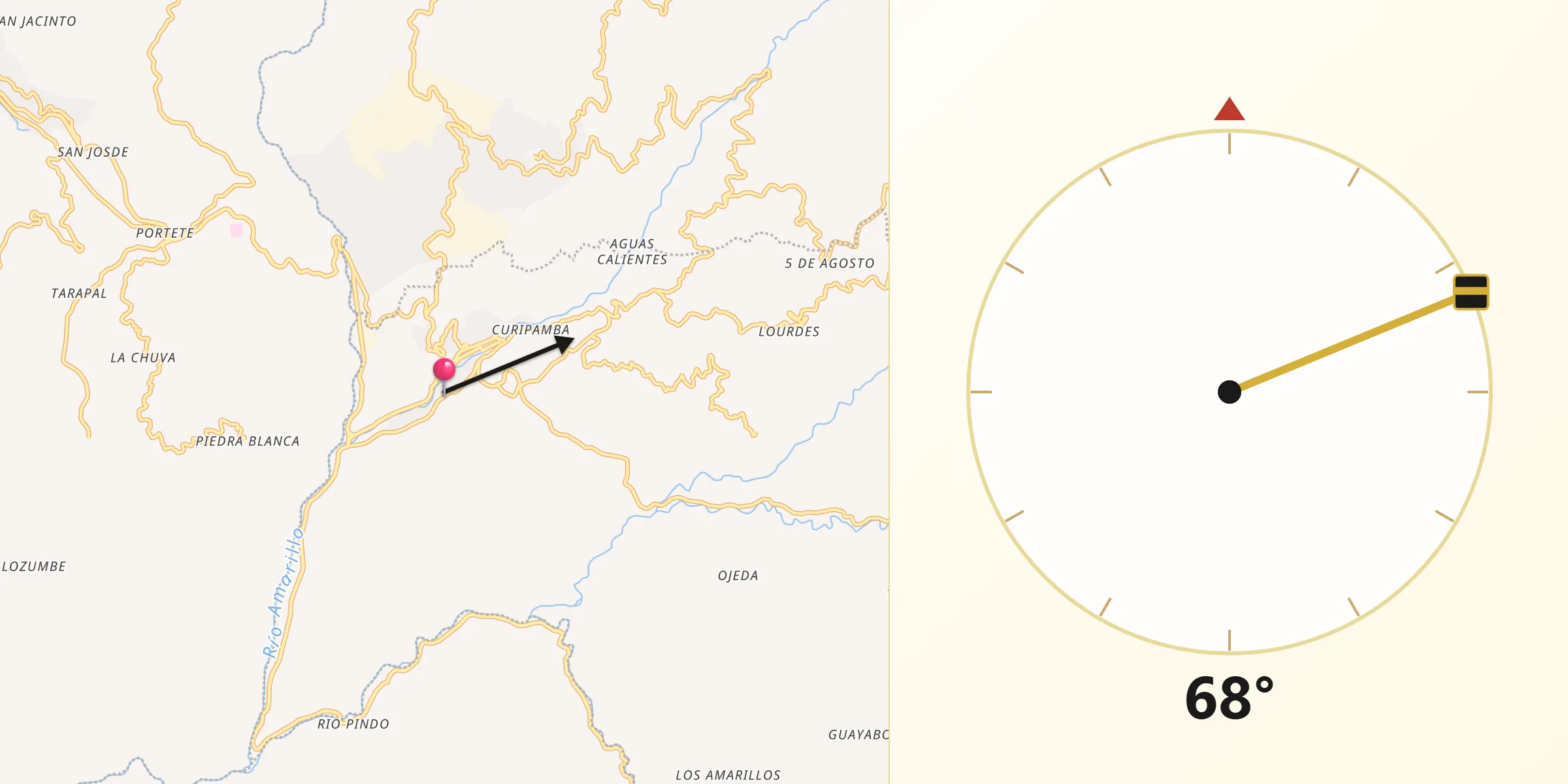 Dirección de la Qibla desde Portovelo