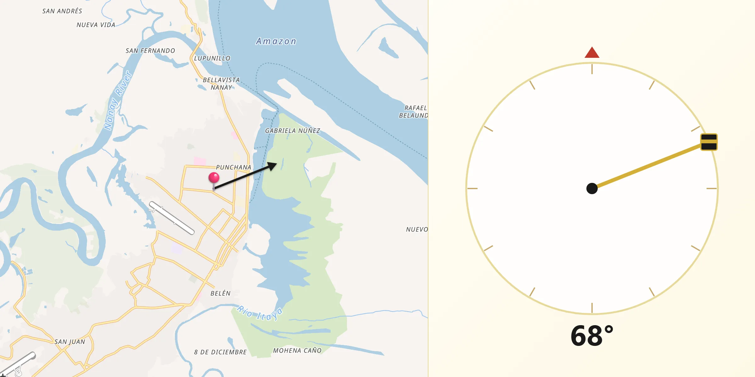 Dirección de la Qibla desde Iquitos
