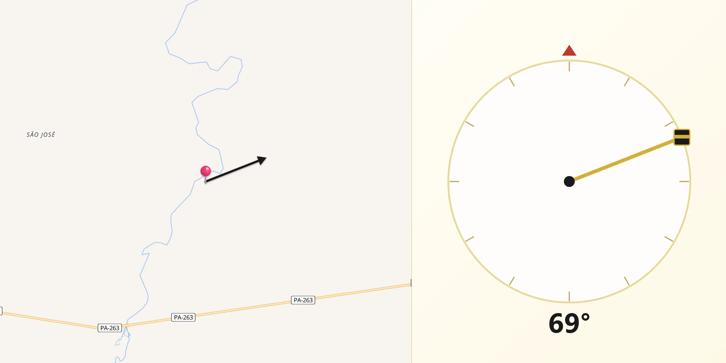 Direção da Qibla a partir de Breu Branco