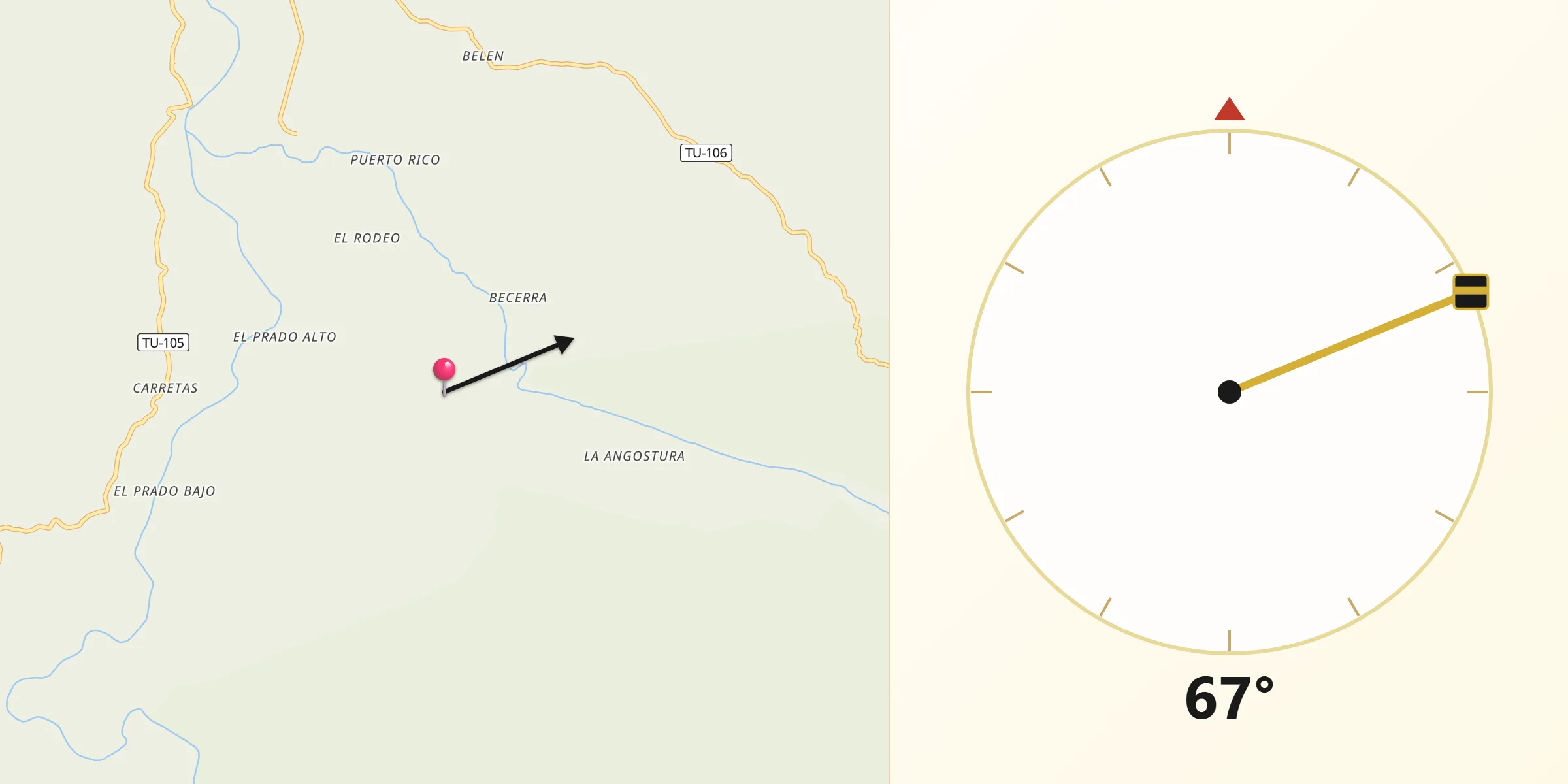 Dirección de la Qibla desde Provincia de Tumbes