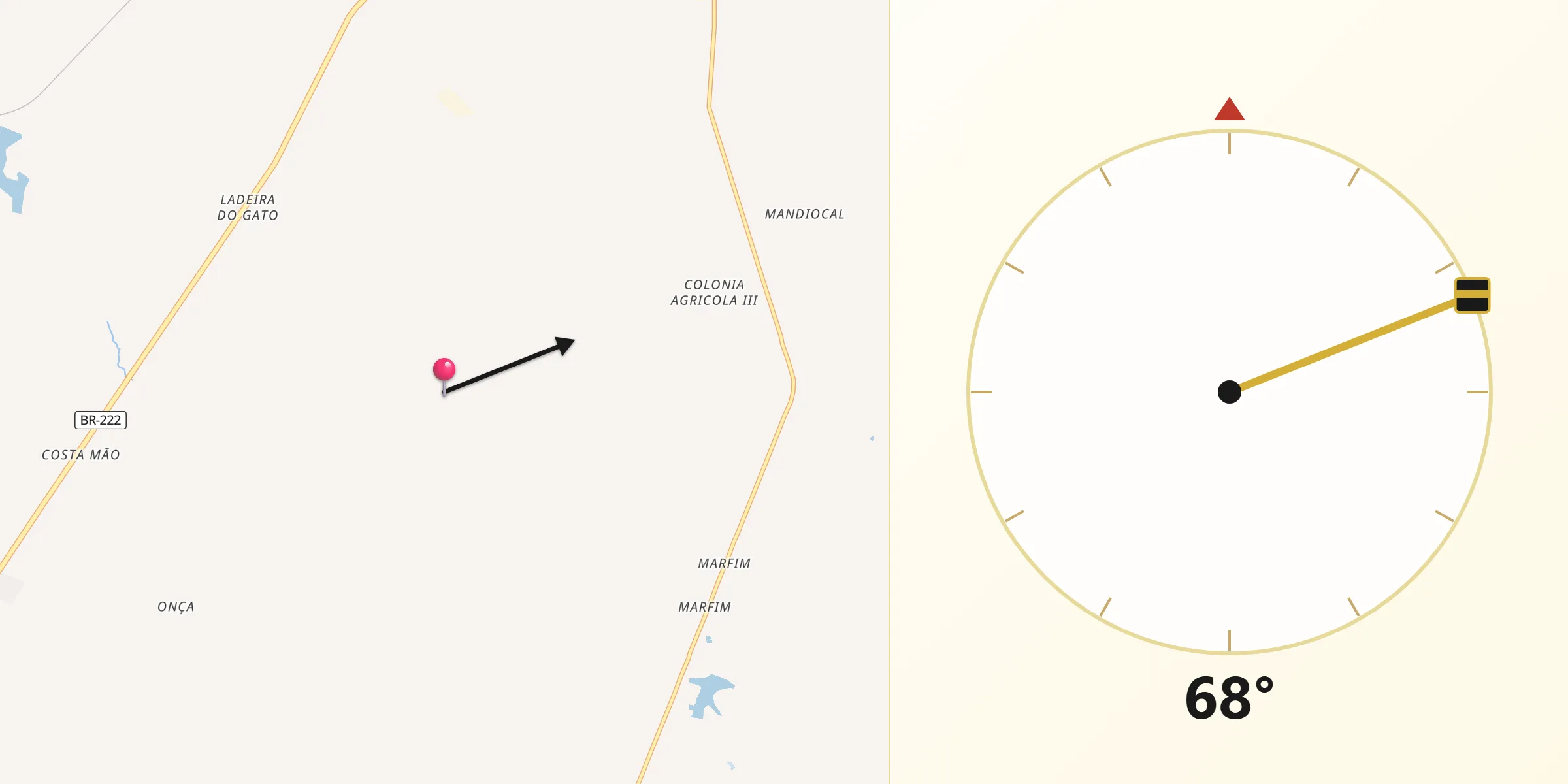 Direção da Qibla a partir de Santa Inês