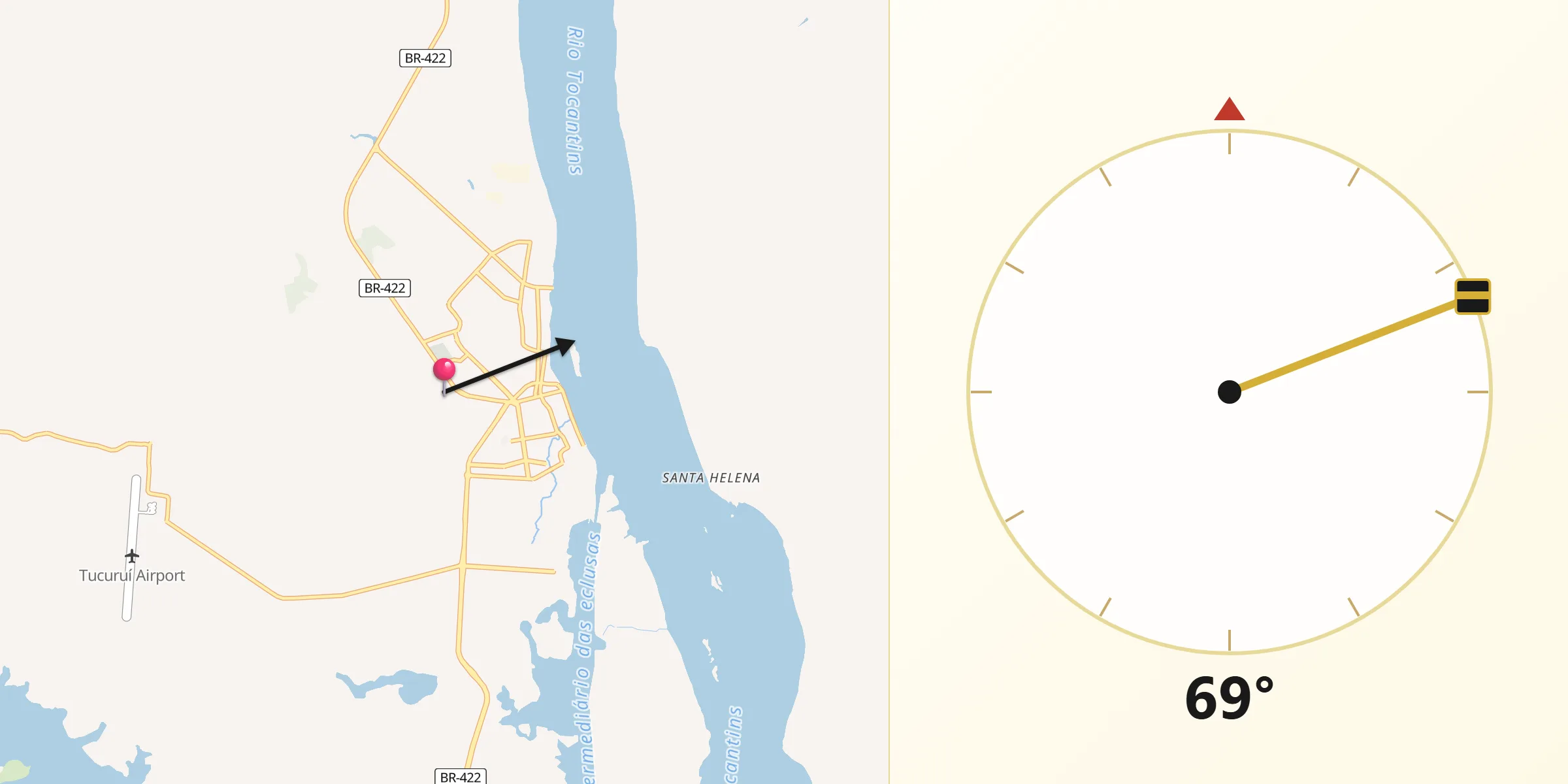 Direção da Qibla a partir de Tucuruí