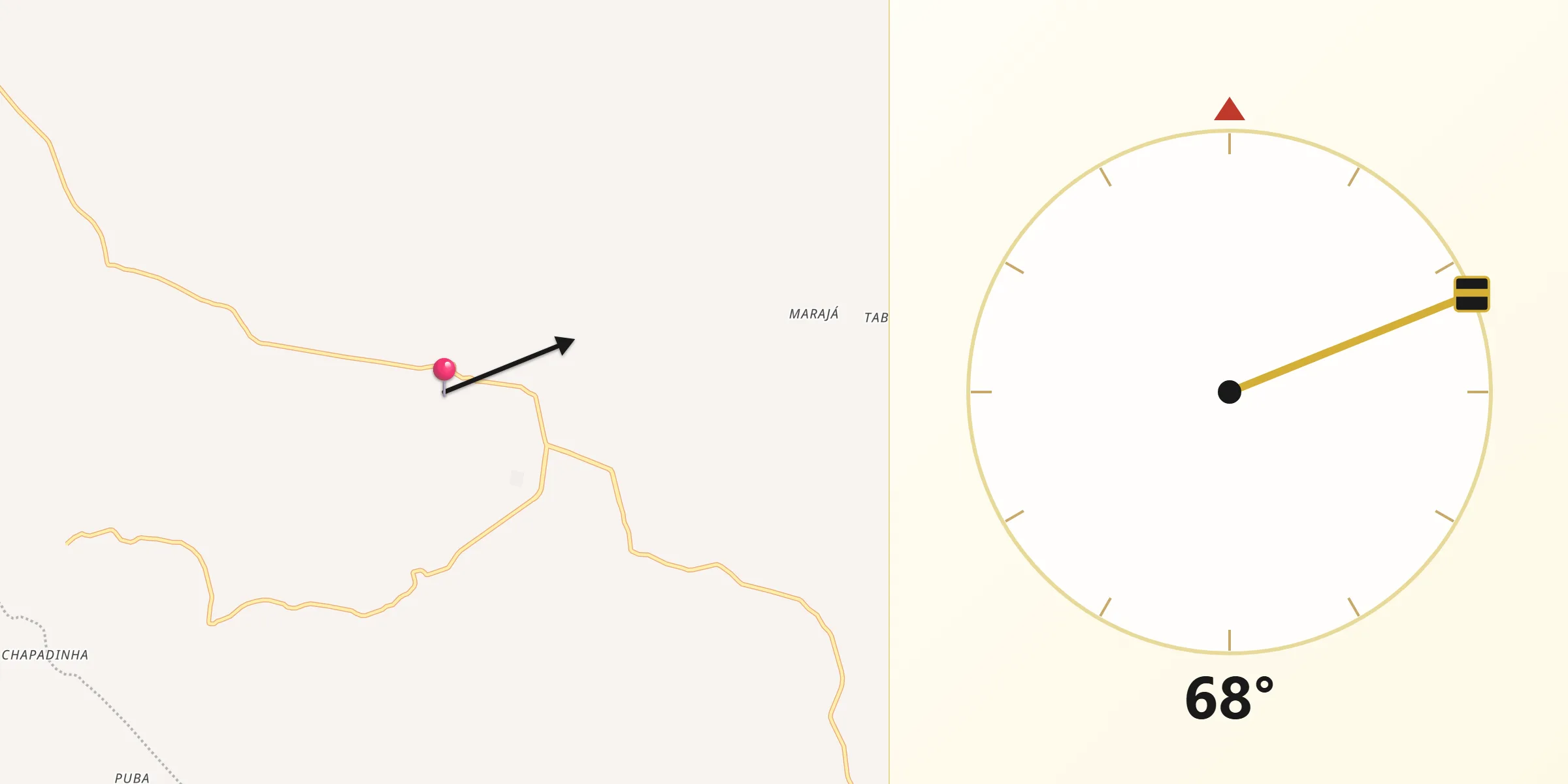 Direção da Qibla a partir de São João do Arraial