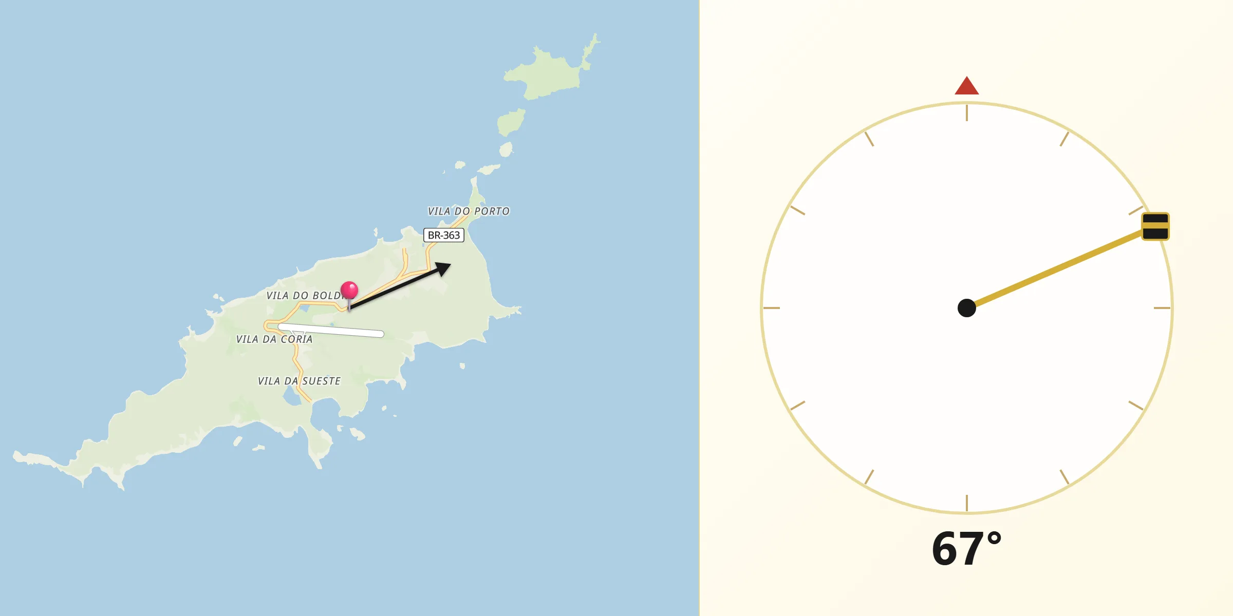 Direção da Qibla a partir de Fernando de Noronha