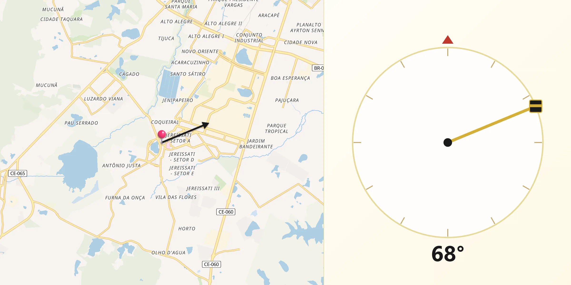 Direção da Qibla a partir de Maracanaú