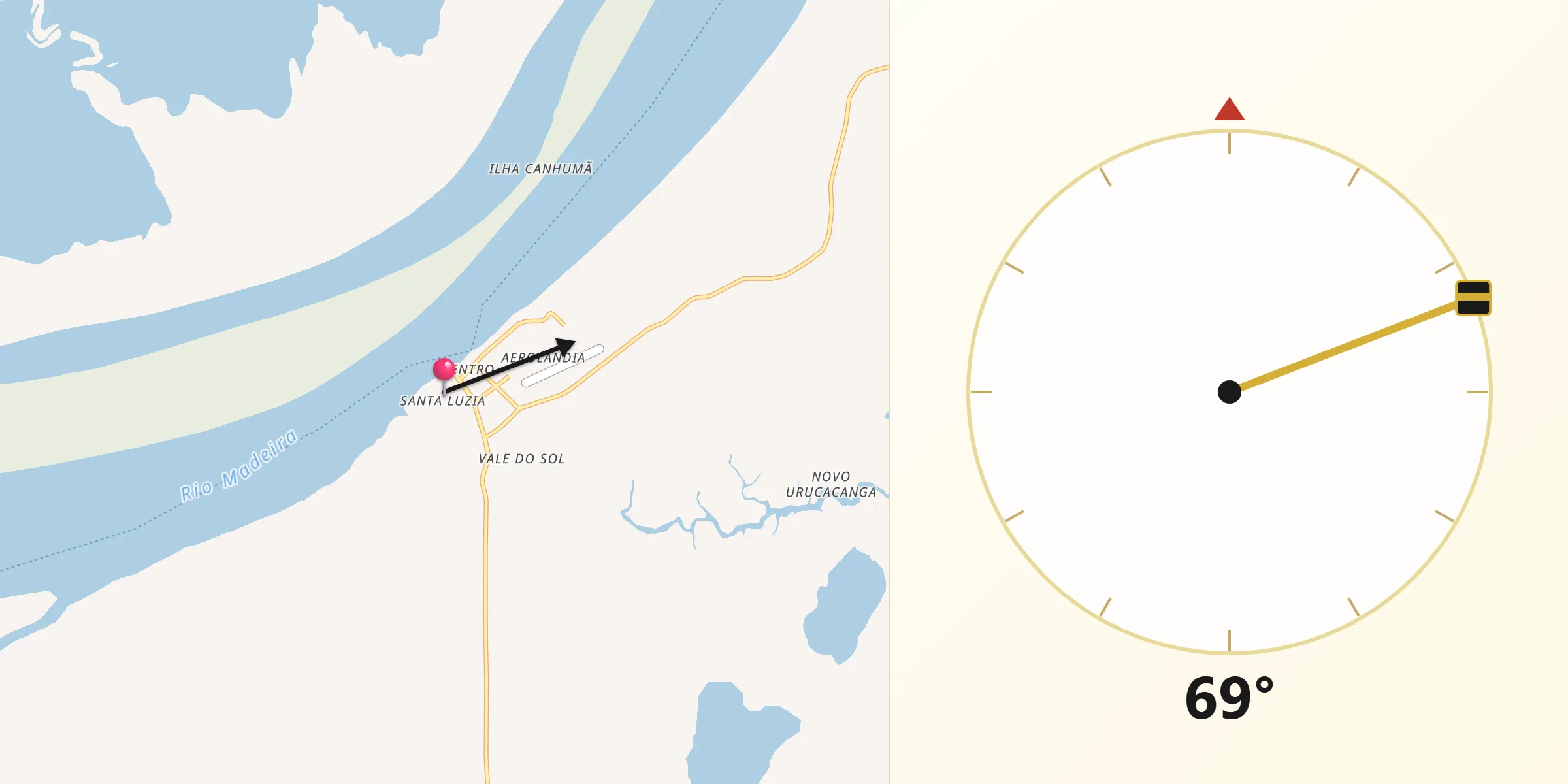 Direção da Qibla a partir de Nova Olinda do Norte