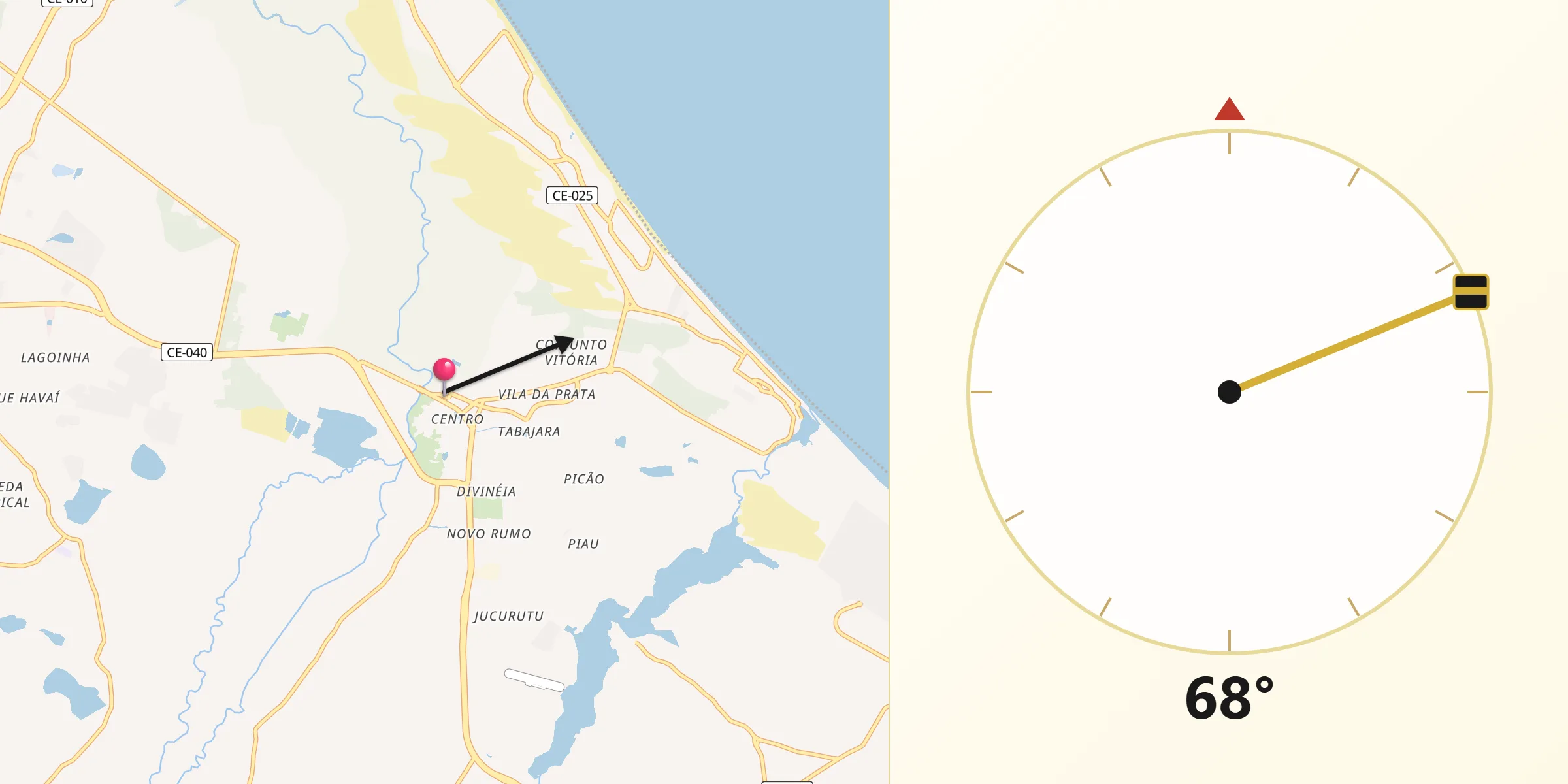 Direção da Qibla a partir de Aquiraz