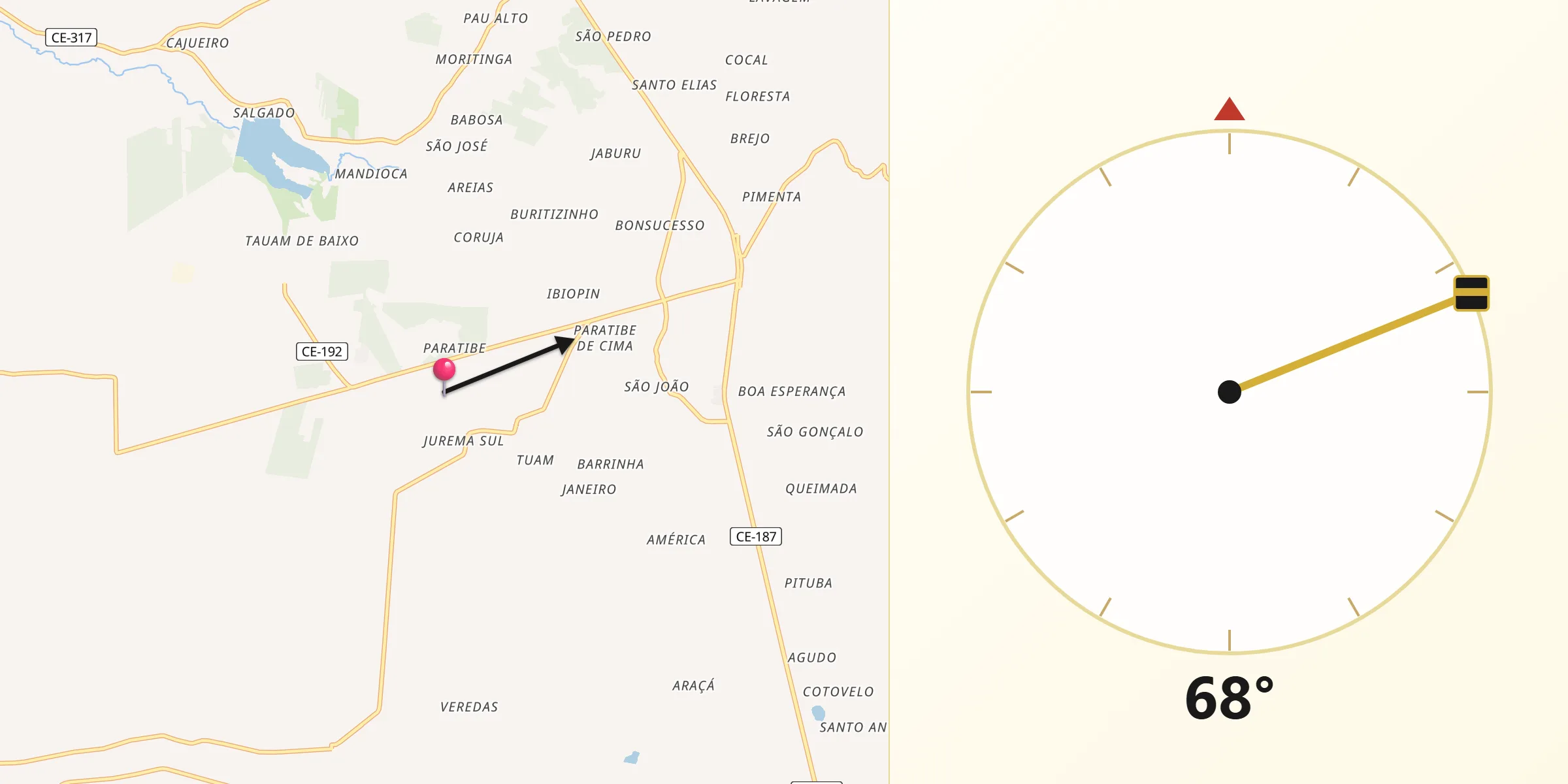 Direção da Qibla a partir de Ibiapina