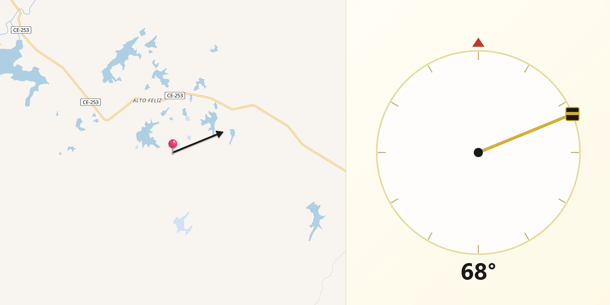 Direção da Qibla a partir de Cariré