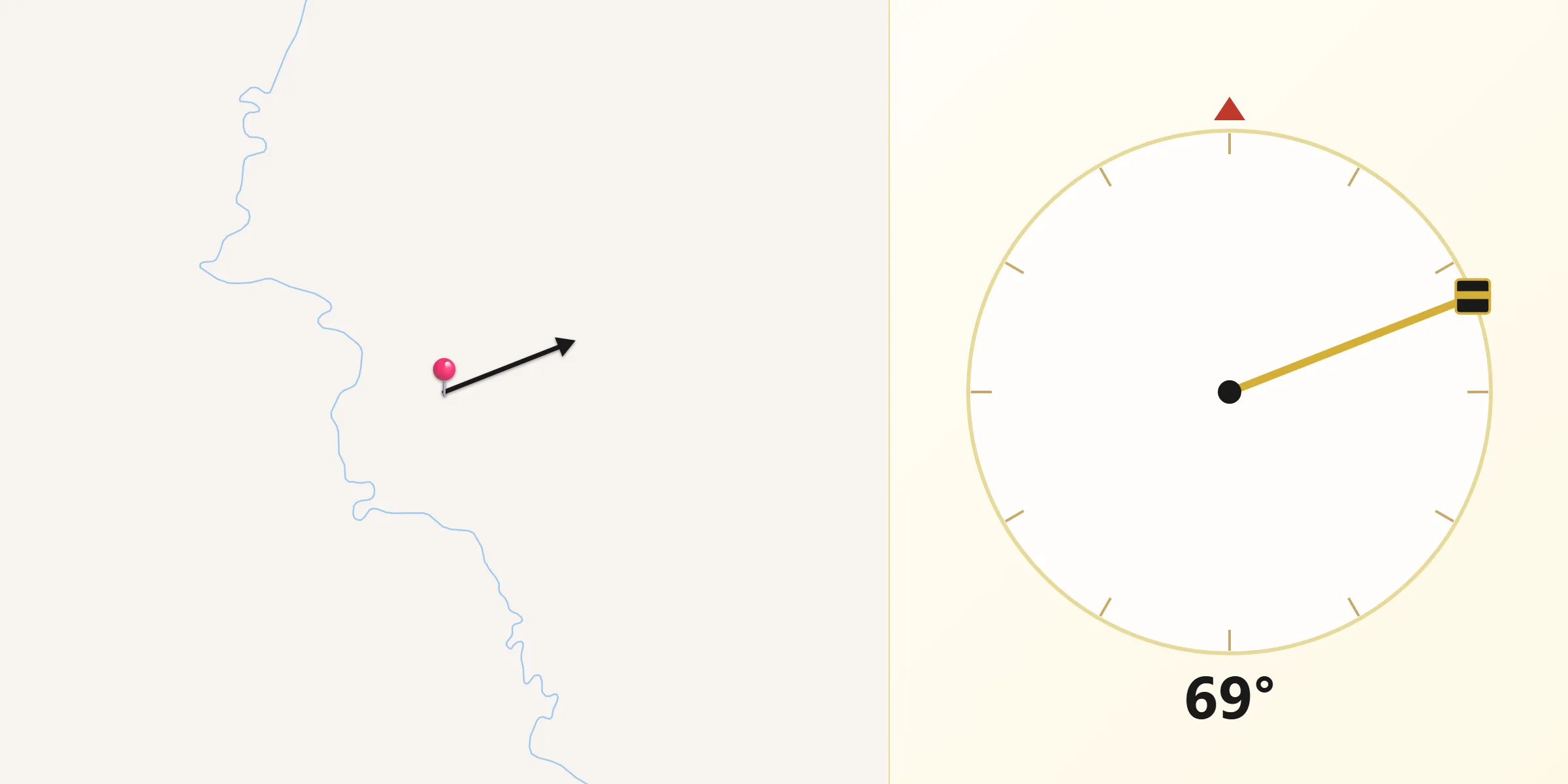 Direção da Qibla a partir de Goianésia do Pará