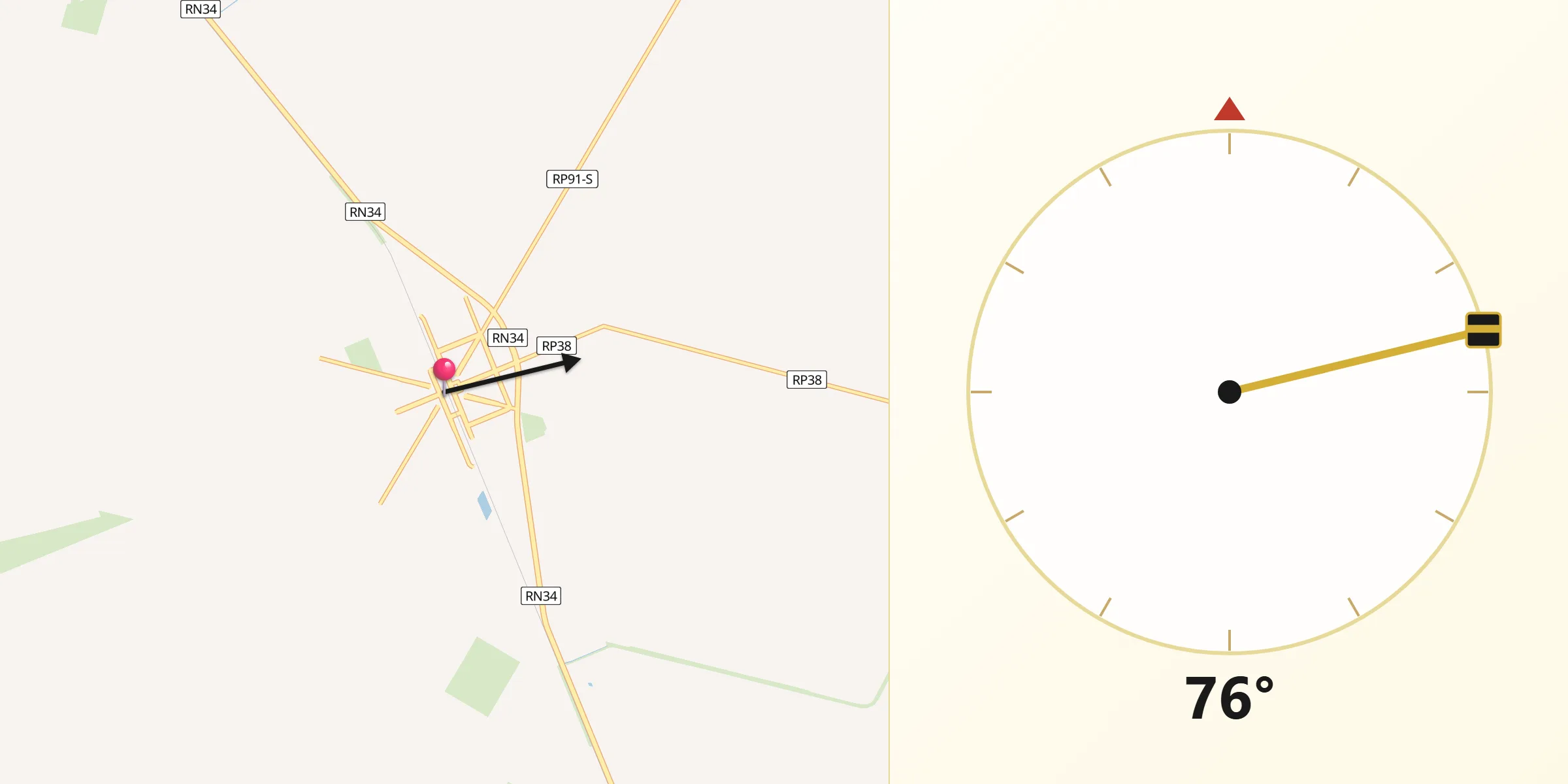 Dirección de la Qibla desde Hersilia