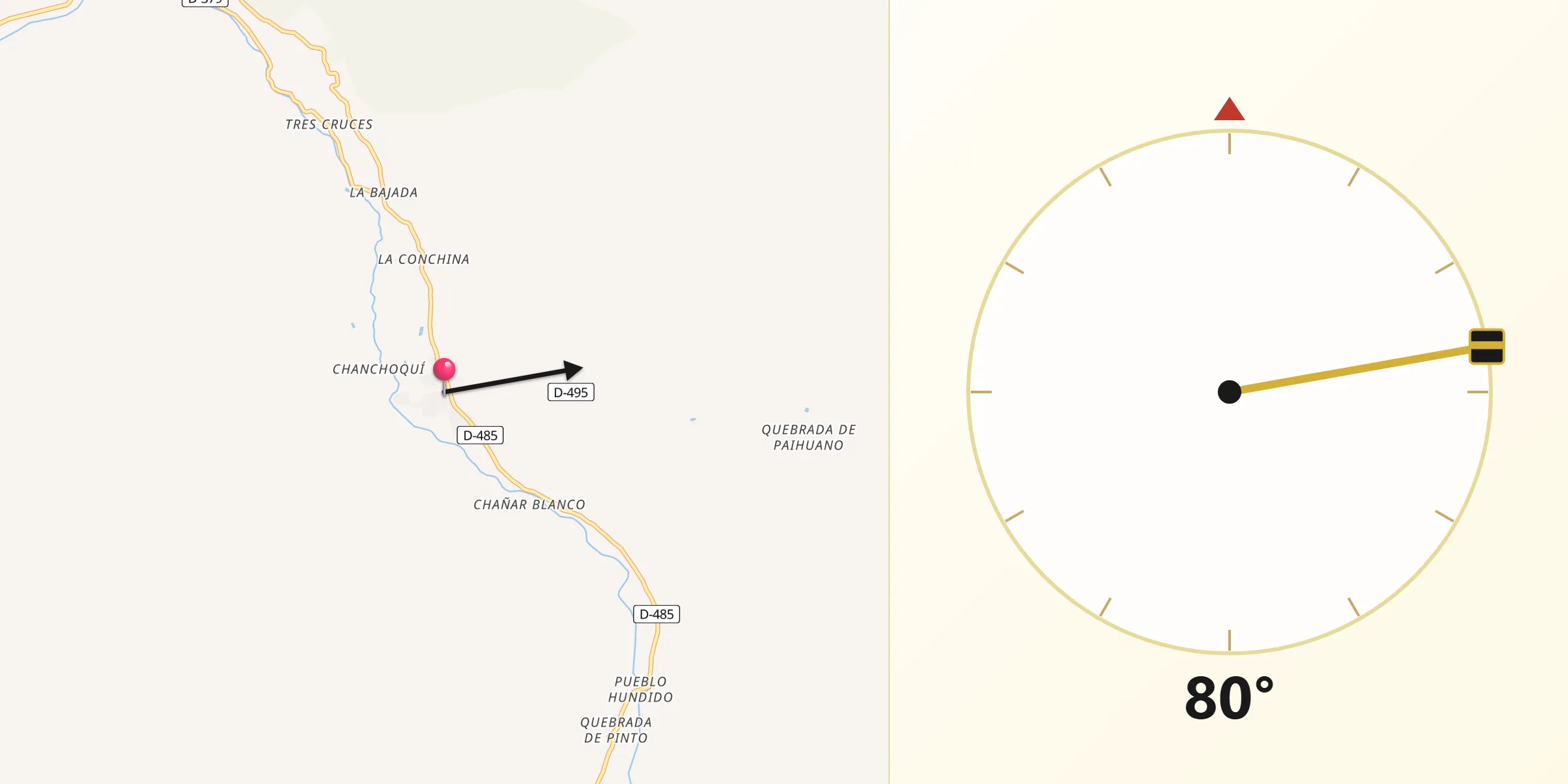 Dirección de la Qibla desde Paihuano