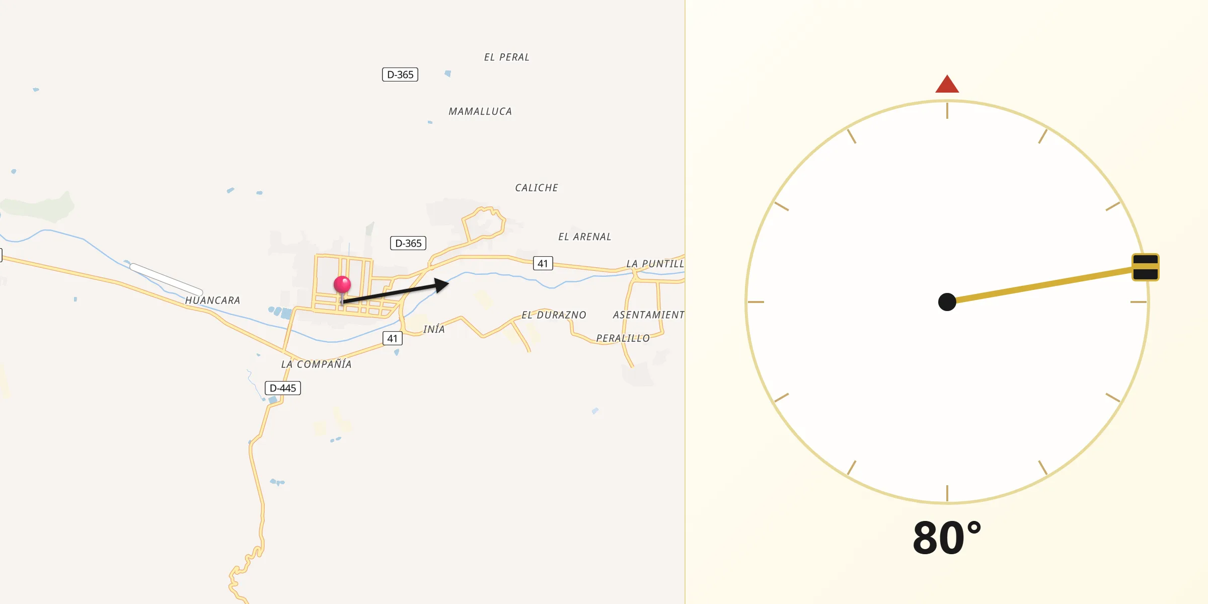 Dirección de la Qibla desde Vicuña