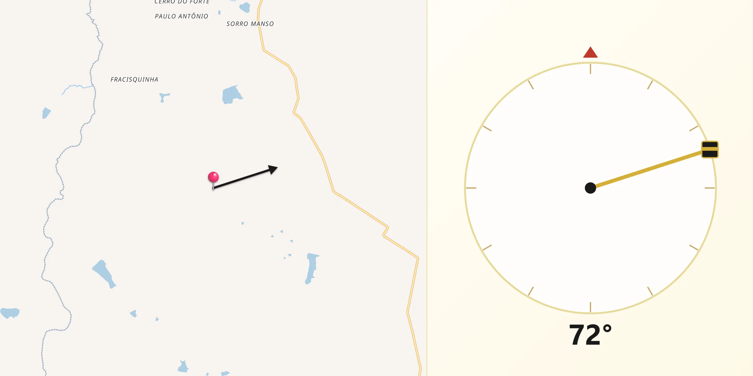 Direção da Qibla a partir de Minas do Leão