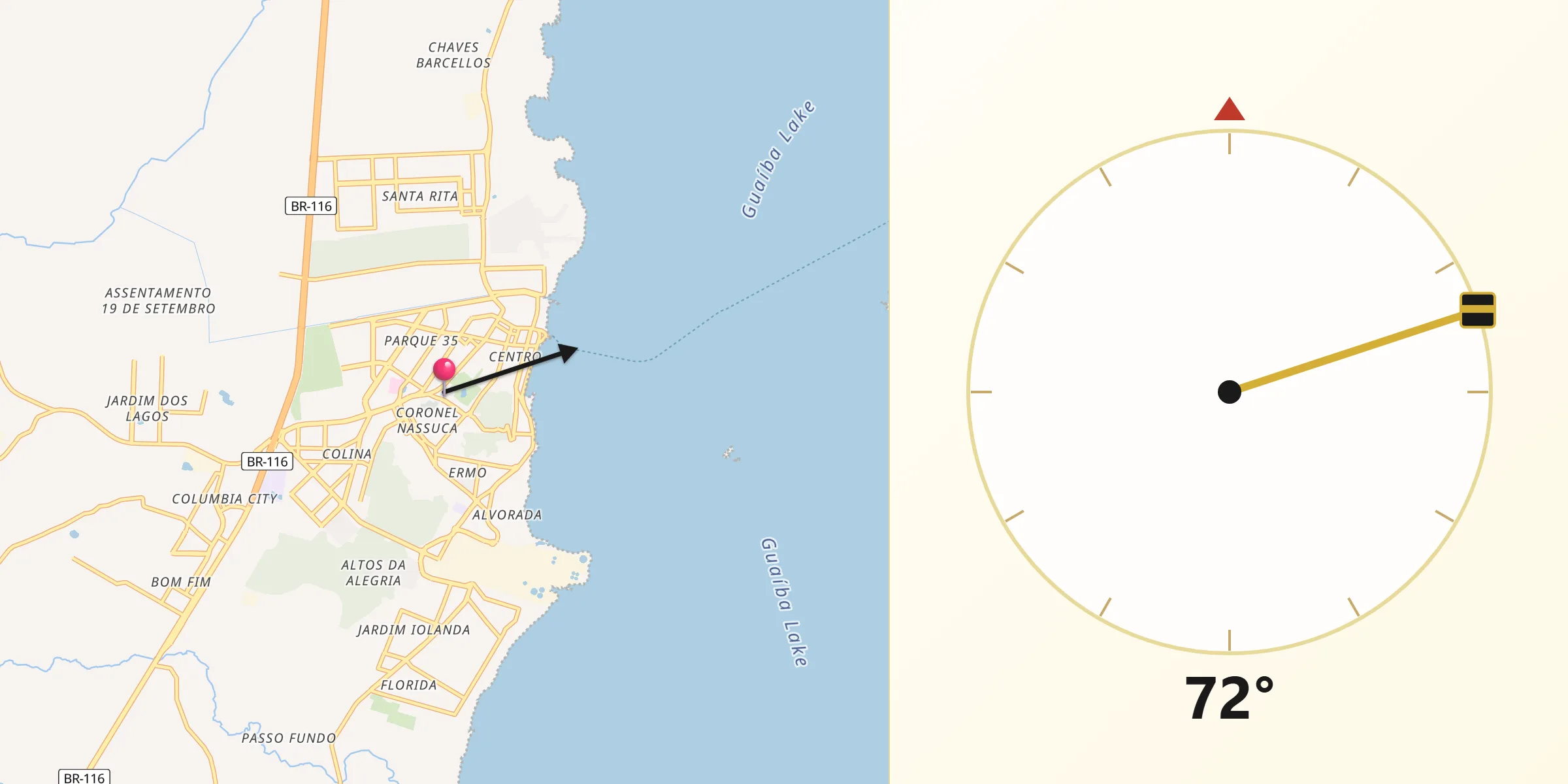Direção da Qibla a partir de Guaíba
