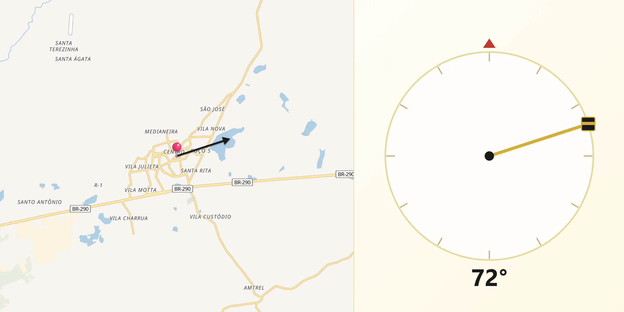 Direção da Qibla a partir de Butiá