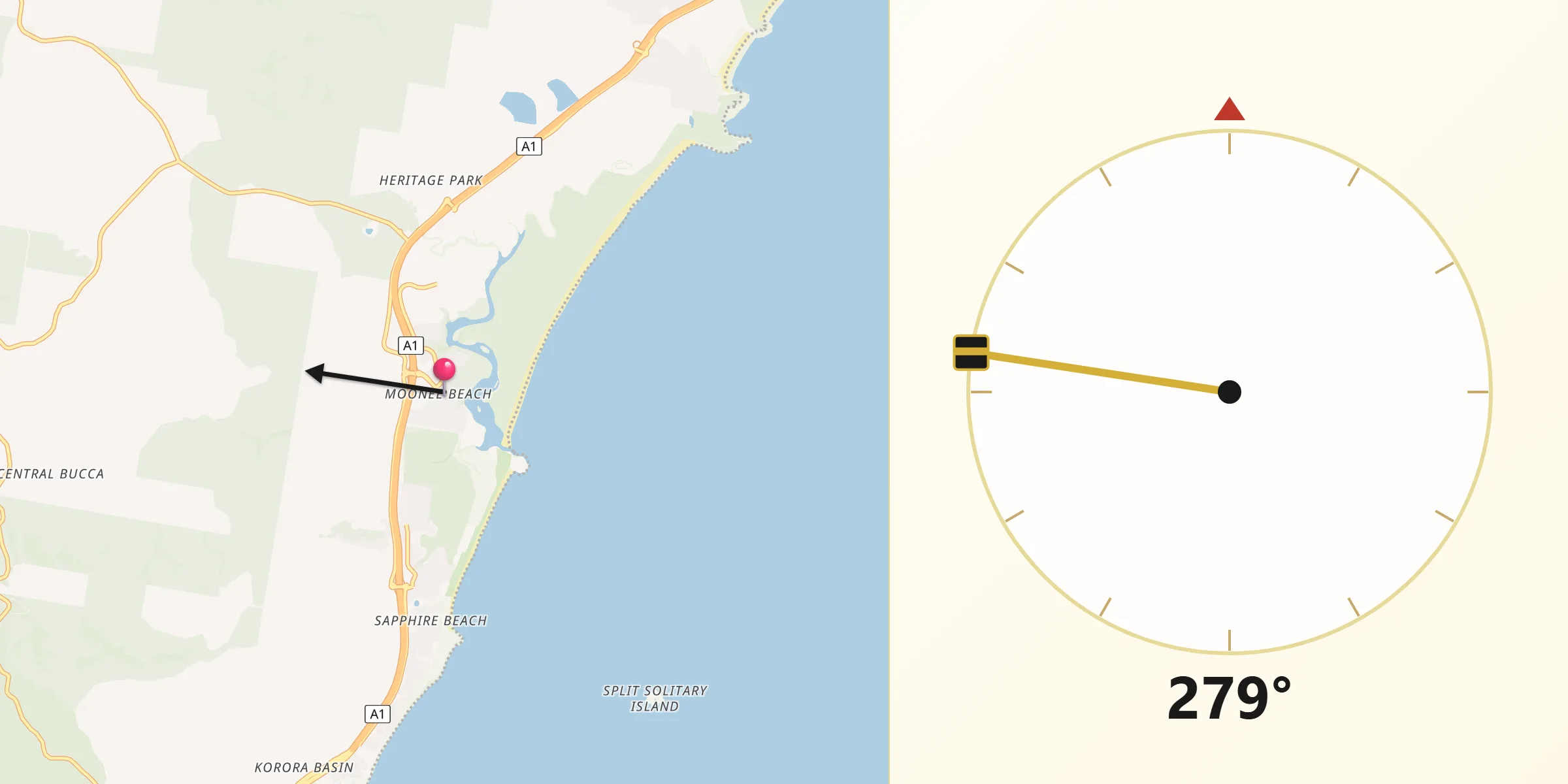 Qibla Direction from Moonee Beach