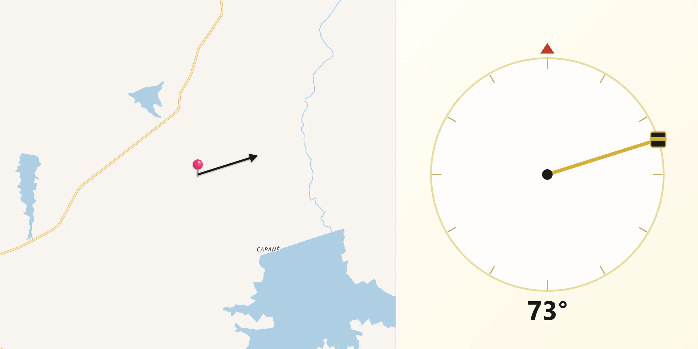 Direção da Qibla a partir de Cachoeira do Sul