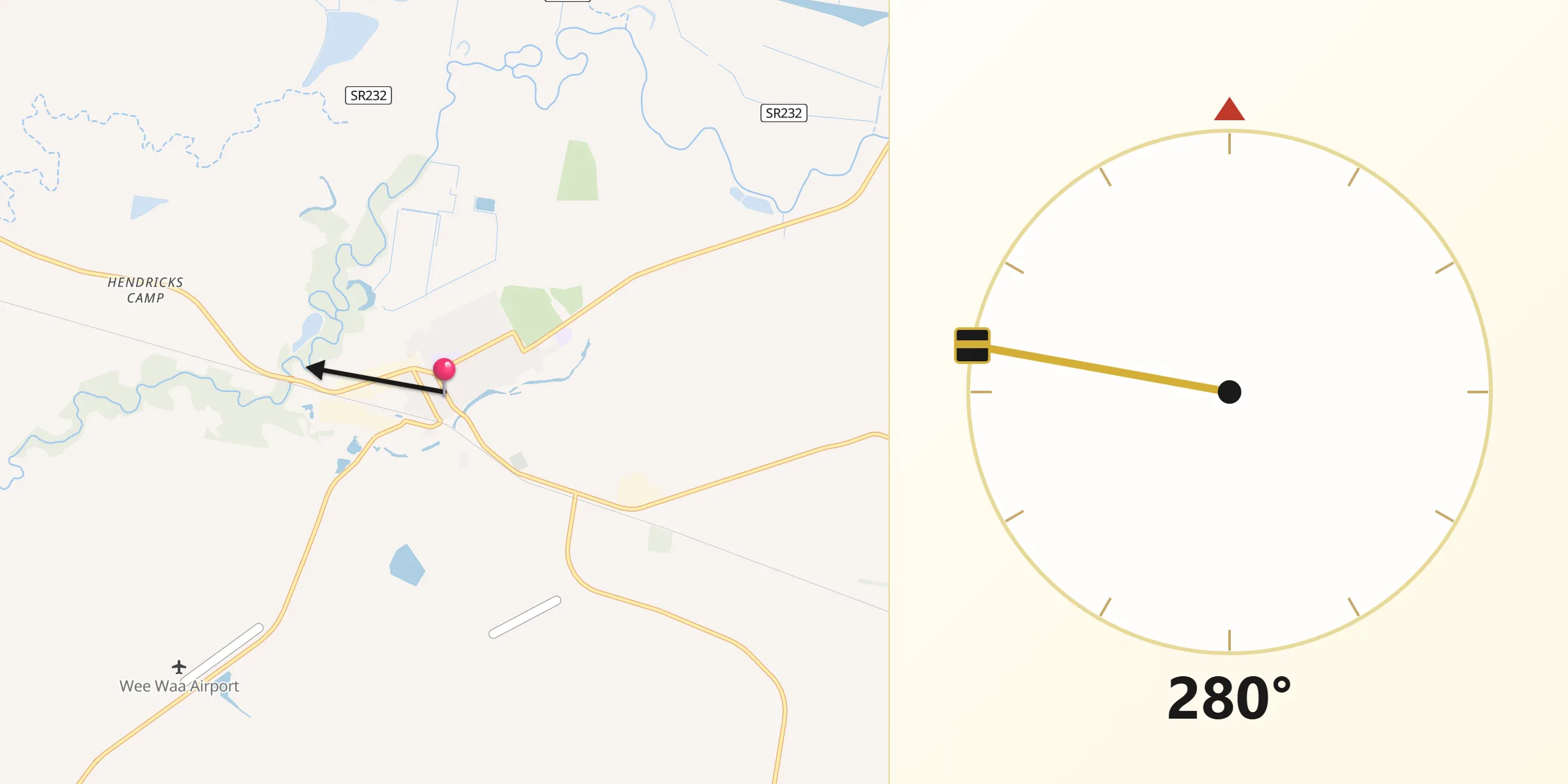 Qibla Direction from Wee Waa