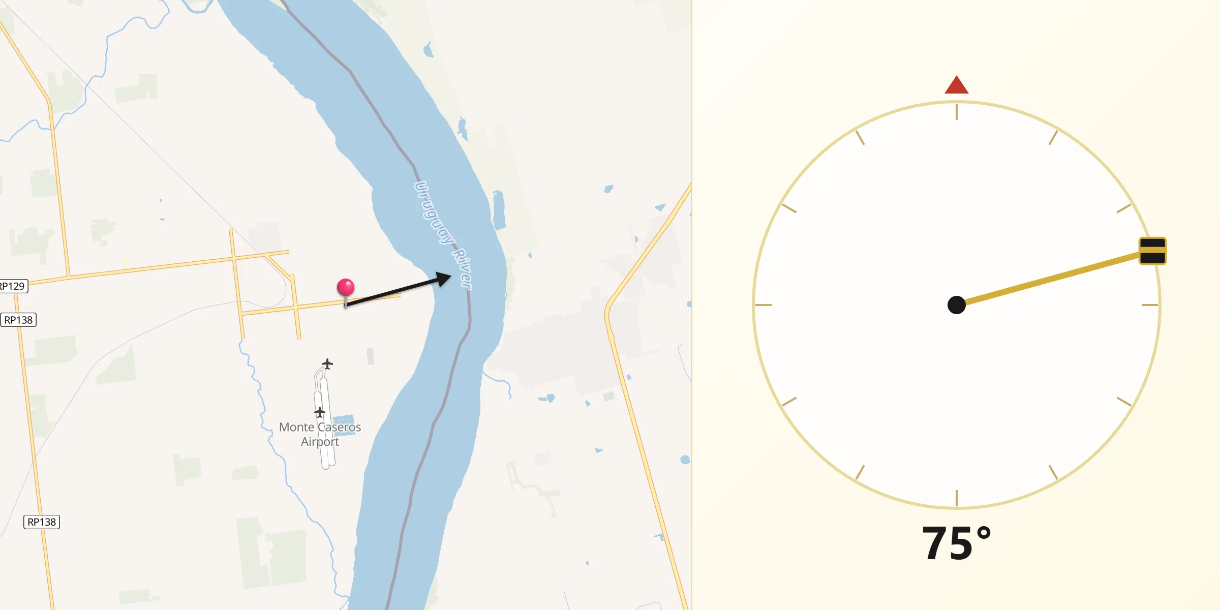 Dirección de la Qibla desde Monte Caseros