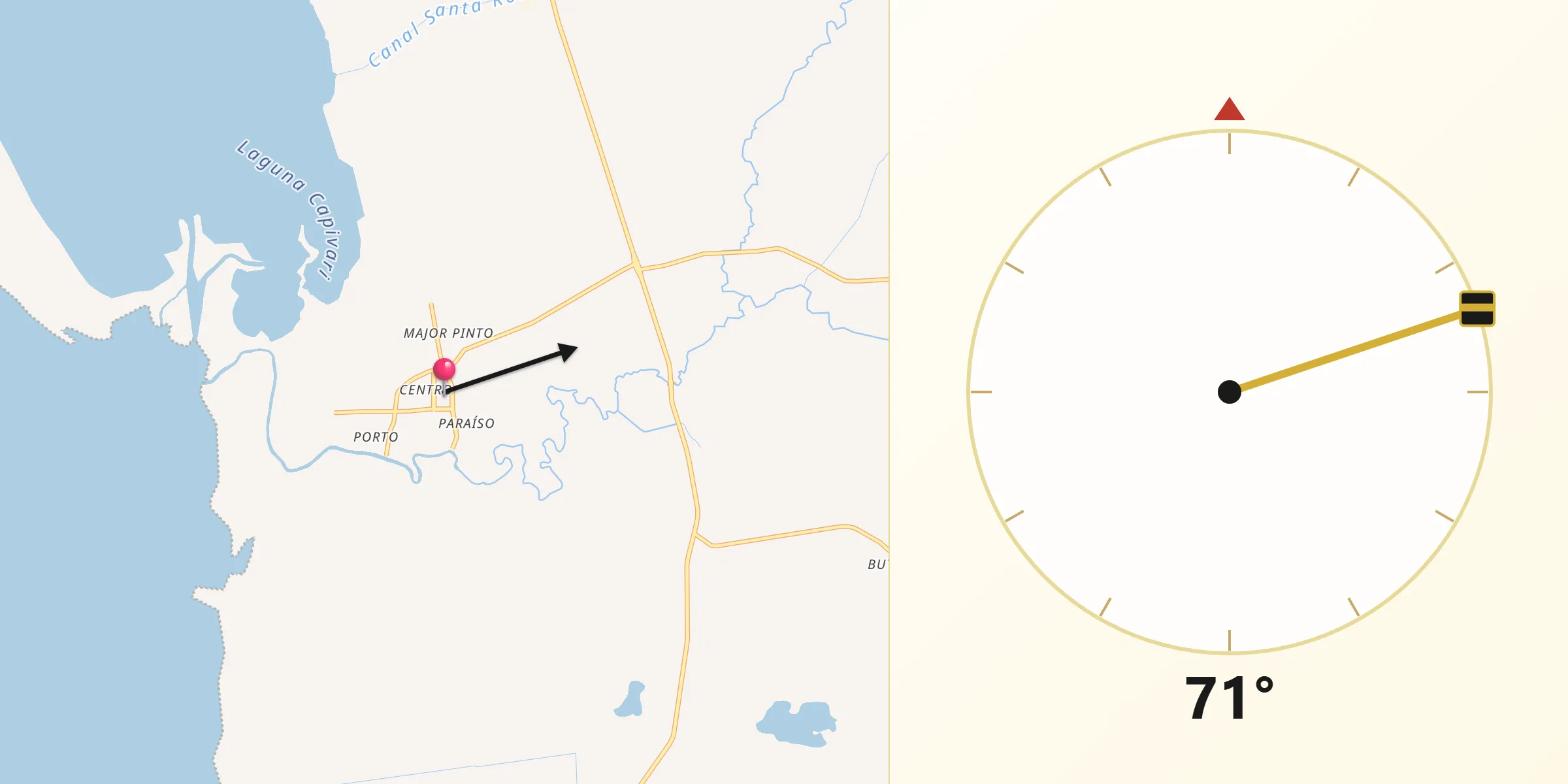 Direção da Qibla a partir de Palmares do Sul