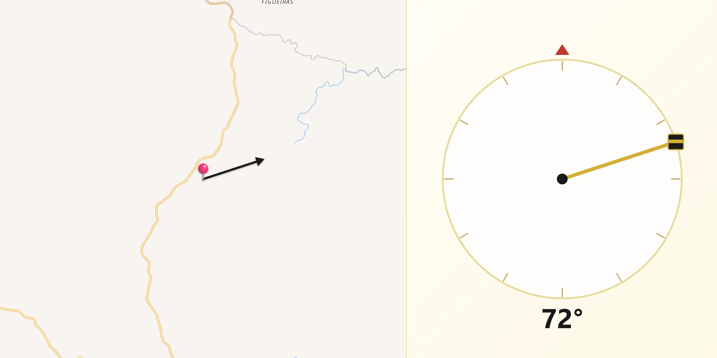 Direção da Qibla a partir de Mariana Pimentel