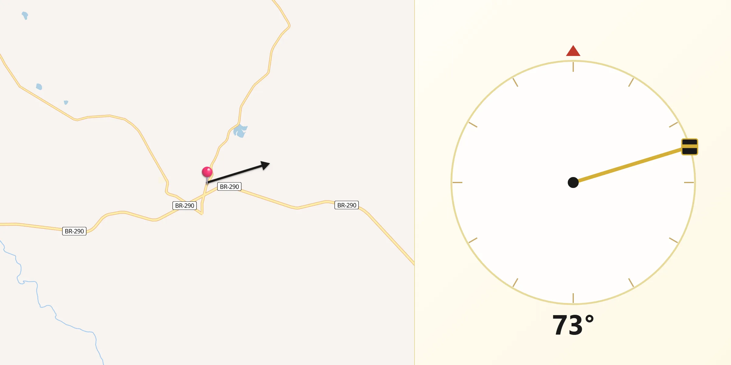 Direção da Qibla a partir de Vila Nova do Sul