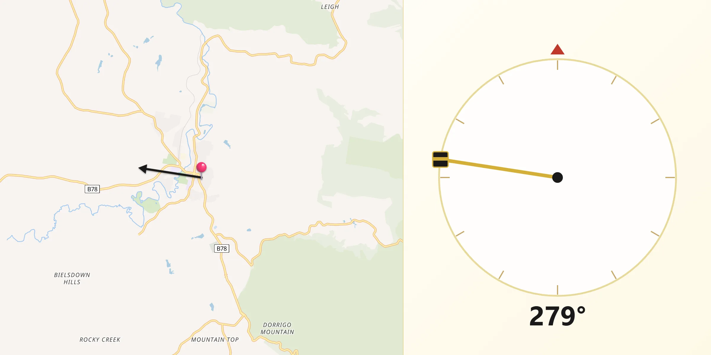 Qibla Direction from Dorrigo