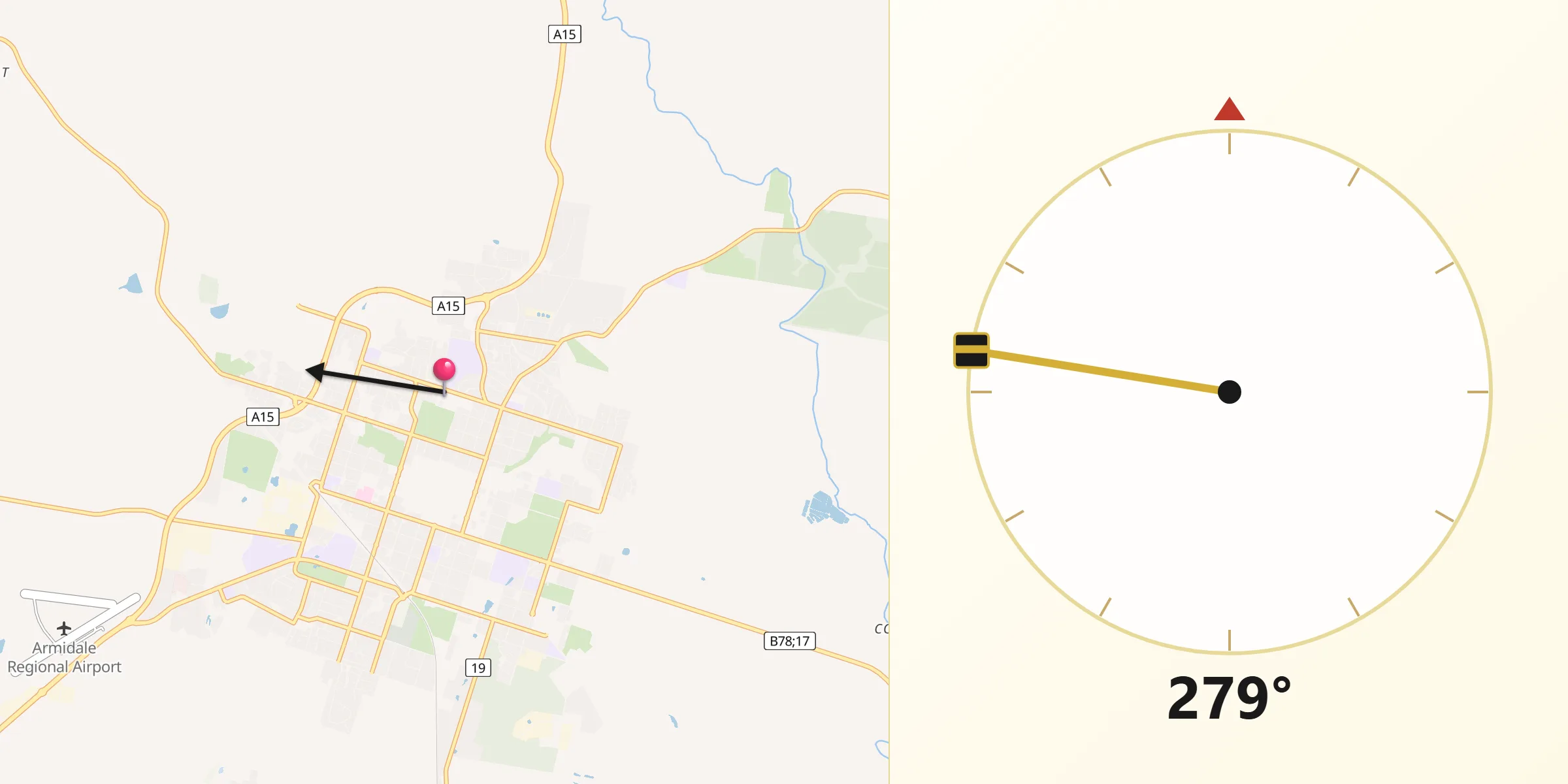 Qibla Direction from Armidale