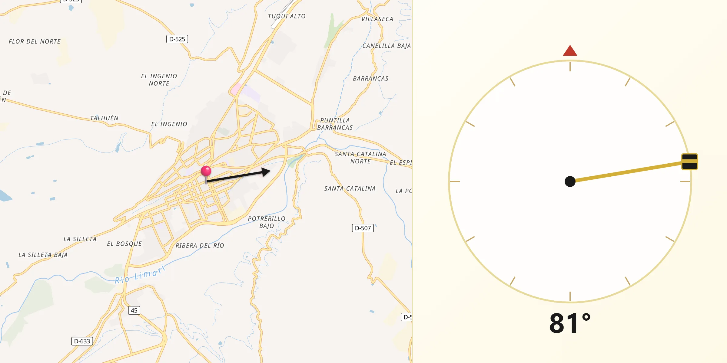 Dirección de la Qibla desde Ovalle